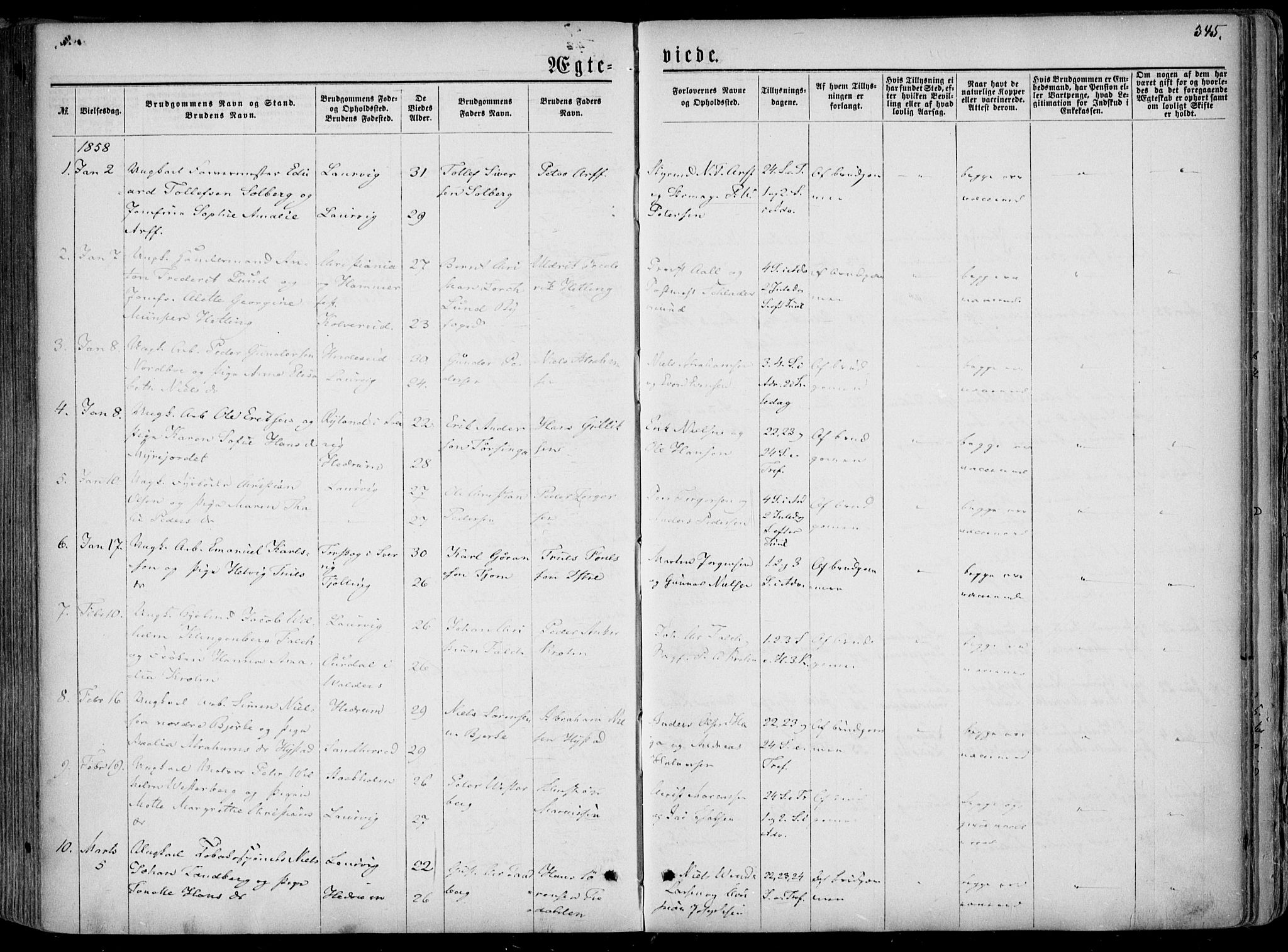 Larvik kirkebøker, SAKO/A-352/F/Fa/L0004: Parish register (official) no. I 4, 1856-1870, p. 345