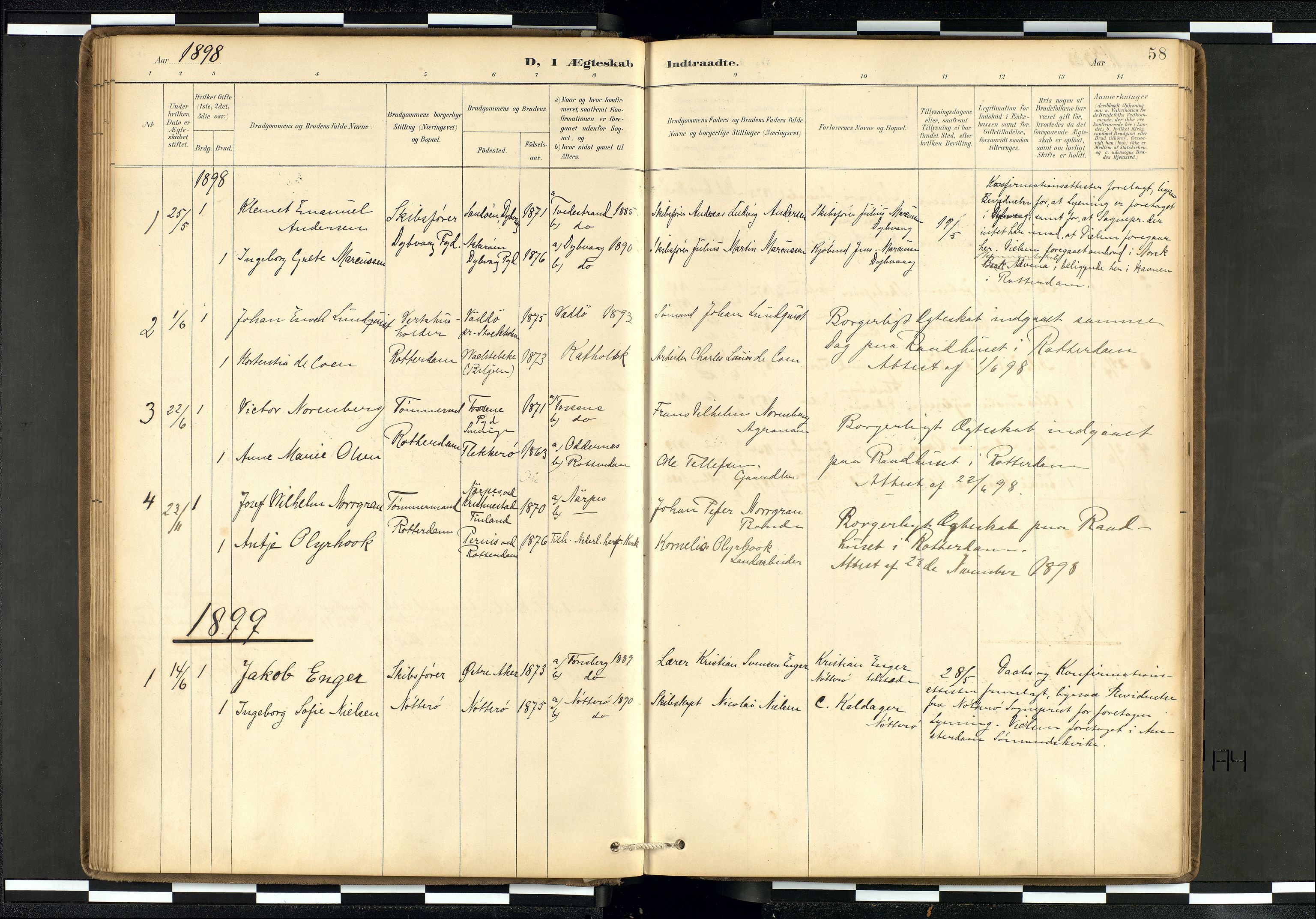 Den norske sjømannsmisjon i utlandet/Hollandske havner (Amsterdam-Rotterdam-Europort), SAB/SAB/PA-0106/H/Ha/Haa/L0002: Parish register (official) no. A 2, 1887-1907, p. 57b-58a