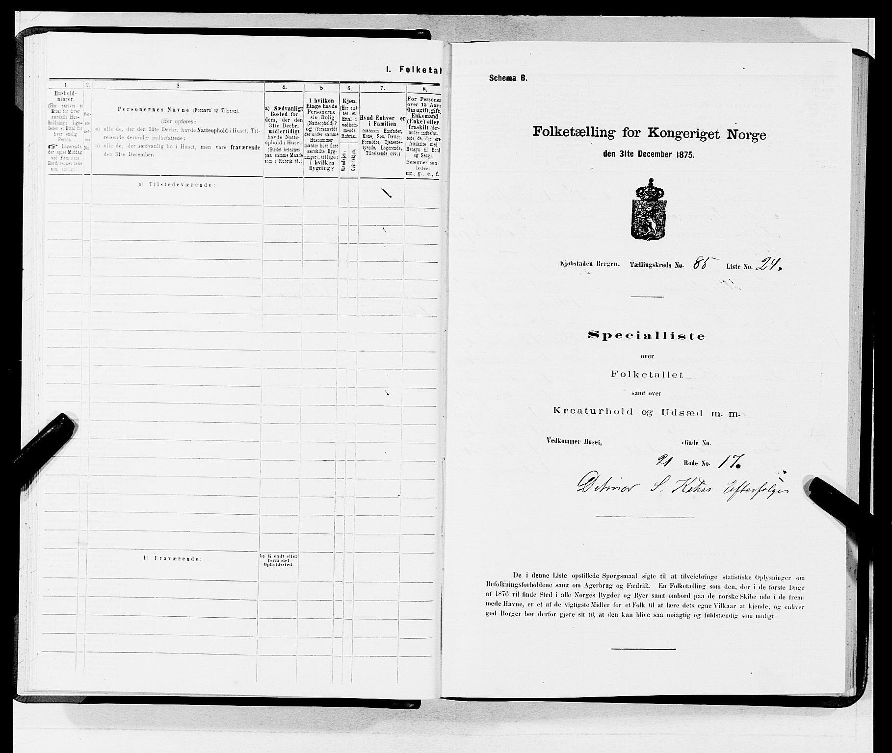 SAB, 1875 census for 1301 Bergen, 1875, p. 4609