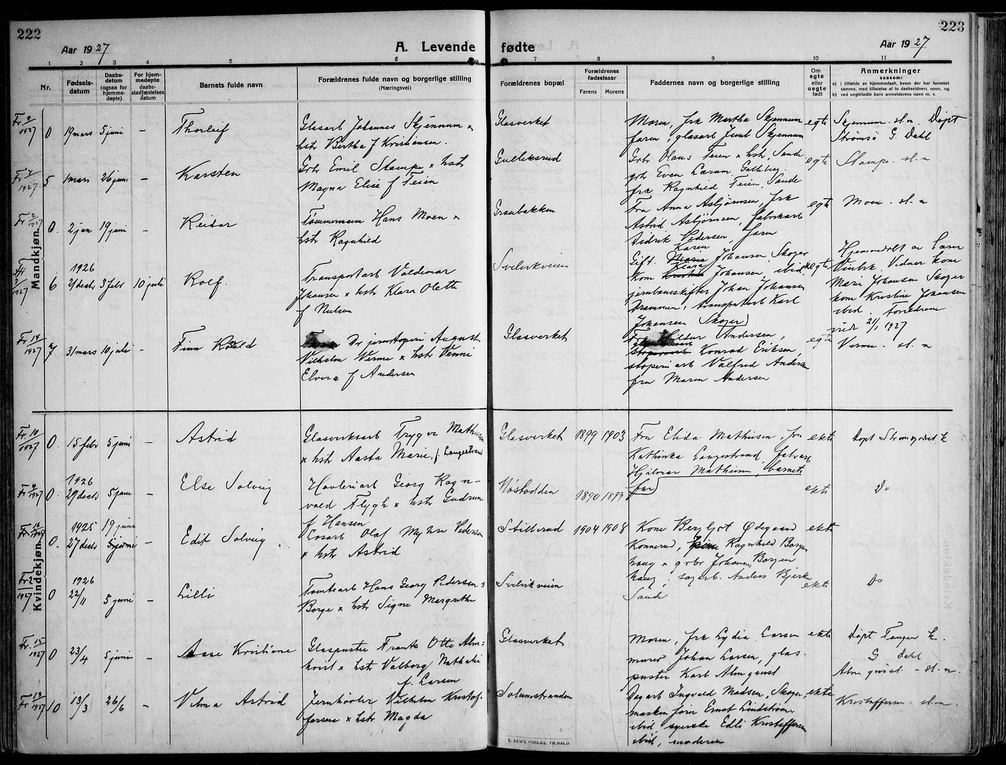 Skoger kirkebøker, AV/SAKO-A-59/F/Fa/L0007: Parish register (official) no. I 7, 1911-1936, p. 222-223