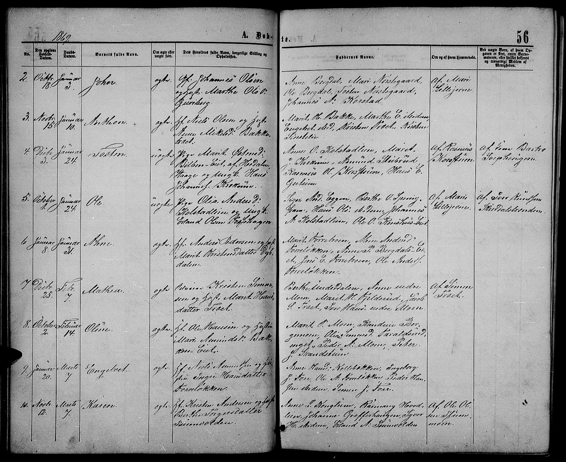 Sør-Fron prestekontor, SAH/PREST-010/H/Ha/Hab/L0002: Parish register (copy) no. 2, 1864-1883, p. 56