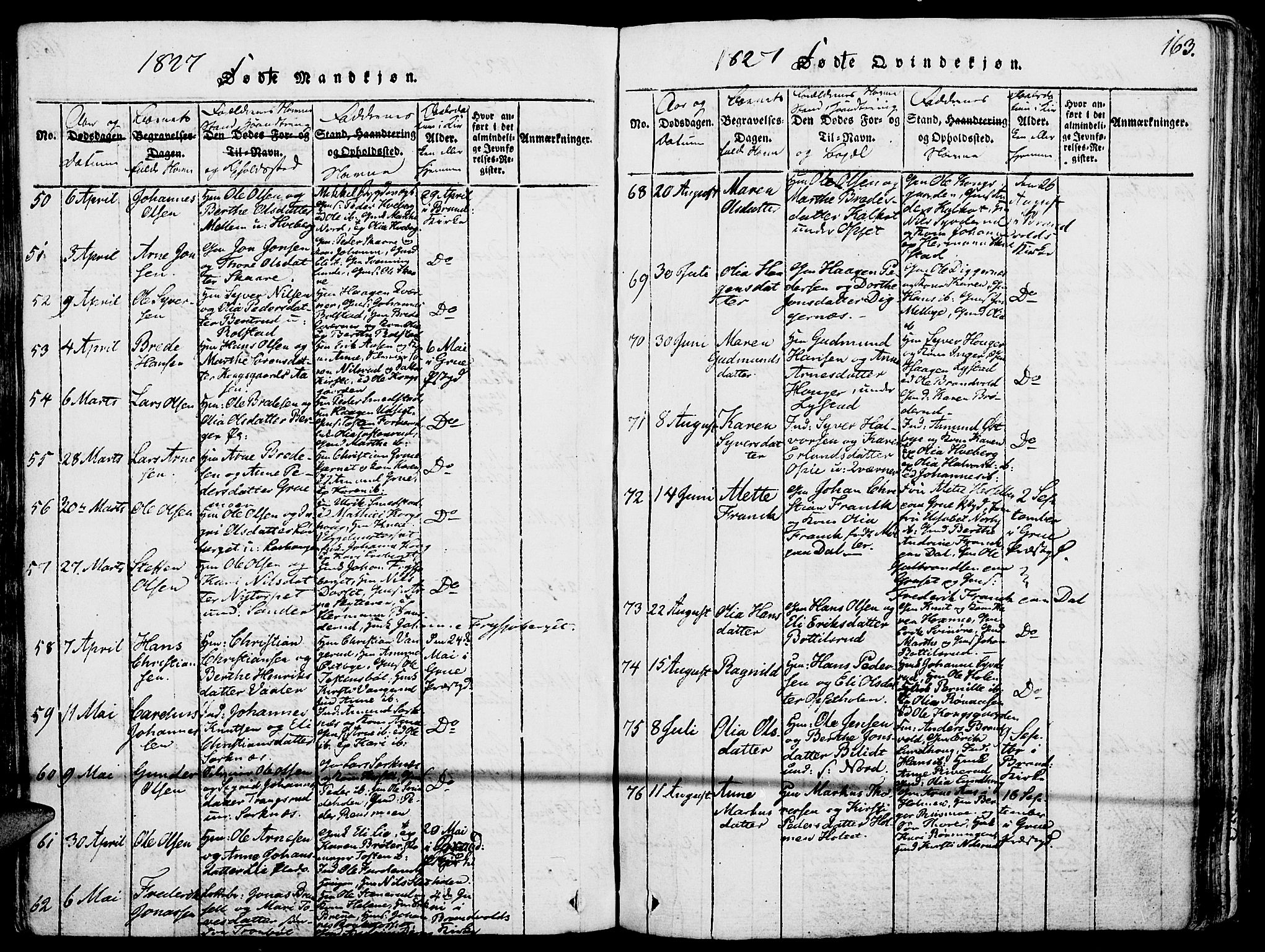 Grue prestekontor, AV/SAH-PREST-036/H/Ha/Haa/L0006: Parish register (official) no. 6, 1814-1830, p. 163