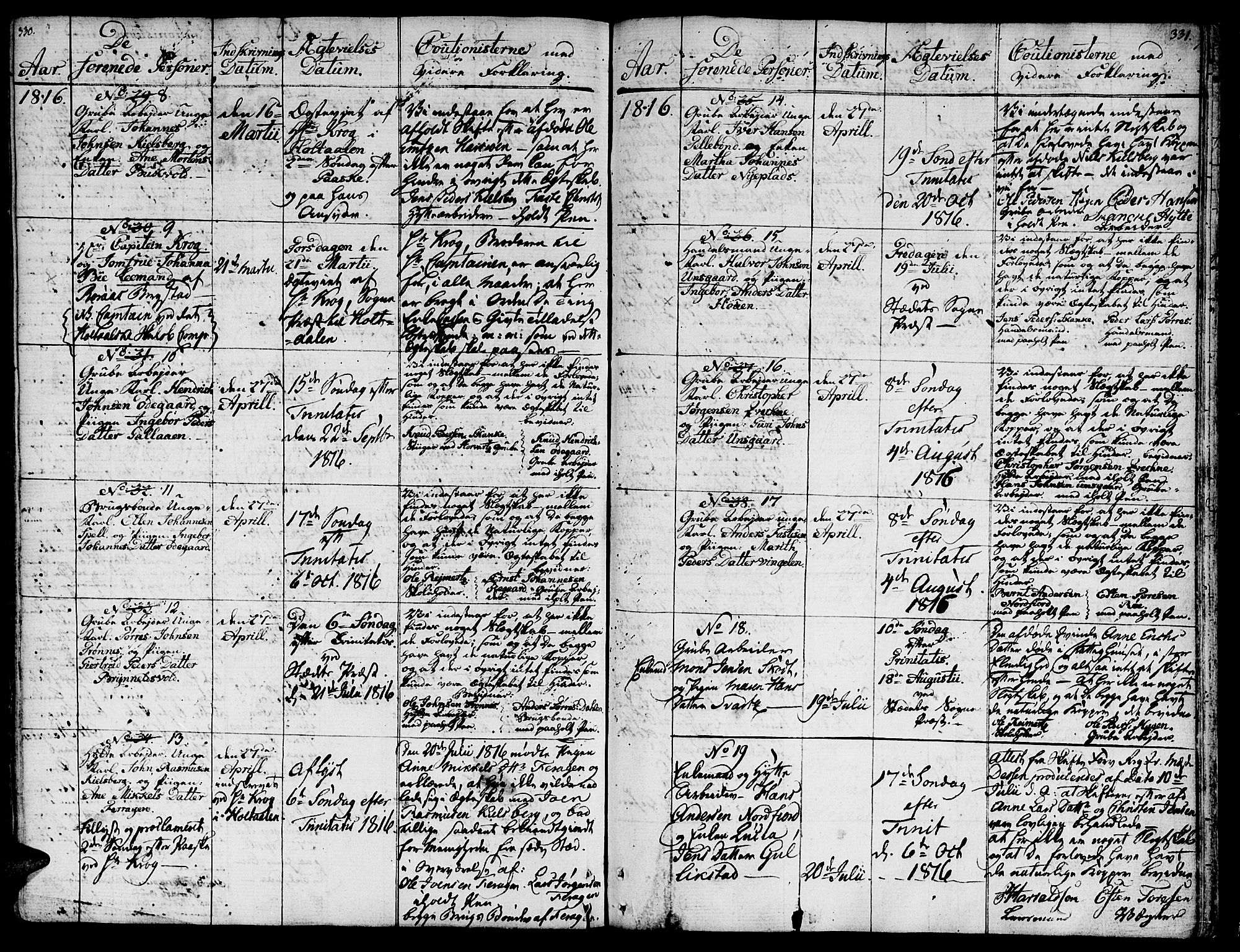 Ministerialprotokoller, klokkerbøker og fødselsregistre - Sør-Trøndelag, SAT/A-1456/681/L0928: Parish register (official) no. 681A06, 1806-1816, p. 330-331