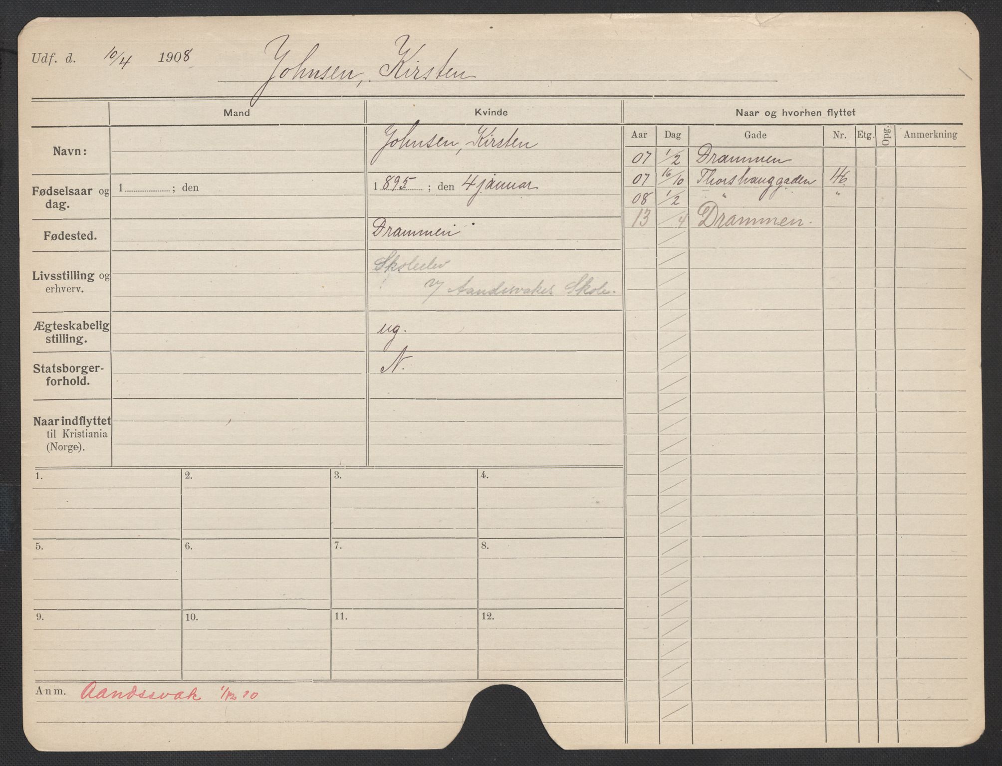 Oslo folkeregister, Registerkort, AV/SAO-A-11715/F/Fa/Fac/L0018: Kvinner, 1906-1914, p. 548a