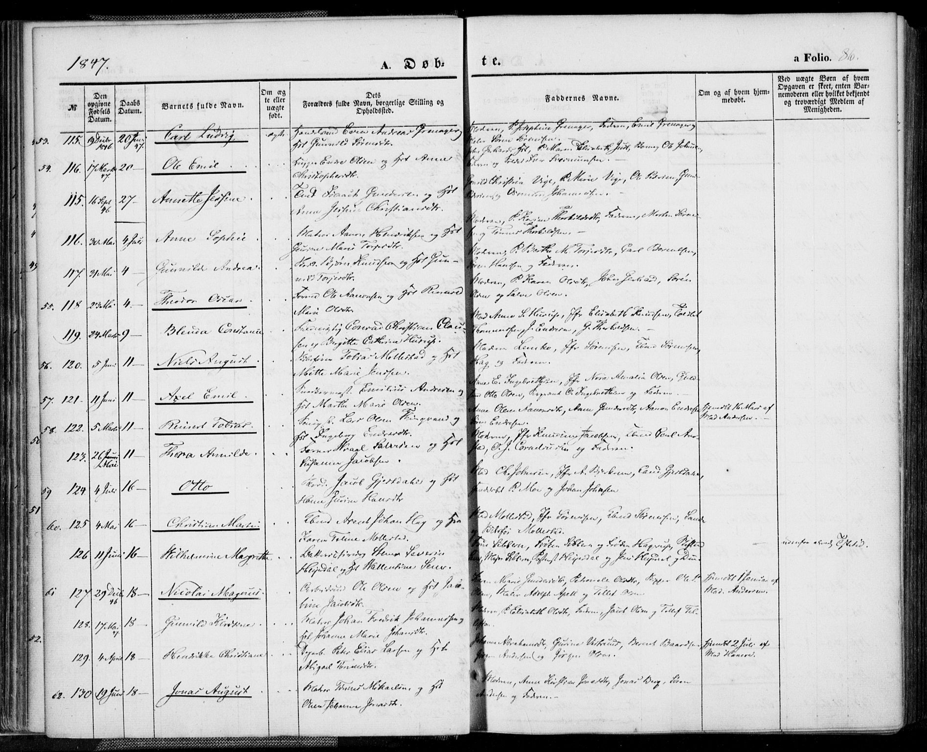Kristiansand domprosti, SAK/1112-0006/F/Fa/L0013: Parish register (official) no. A 13, 1842-1851, p. 86