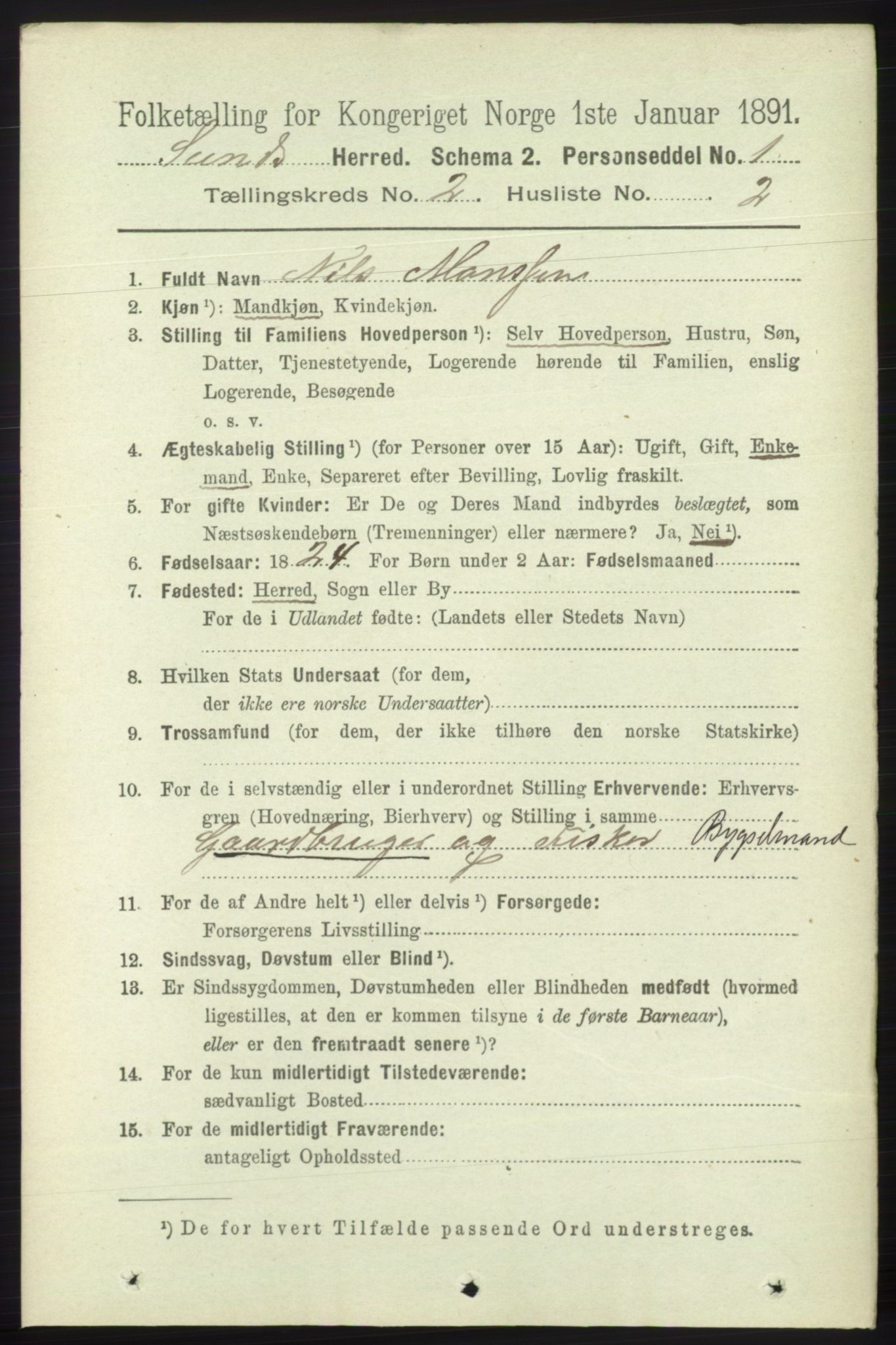 RA, 1891 census for 1245 Sund, 1891, p. 596