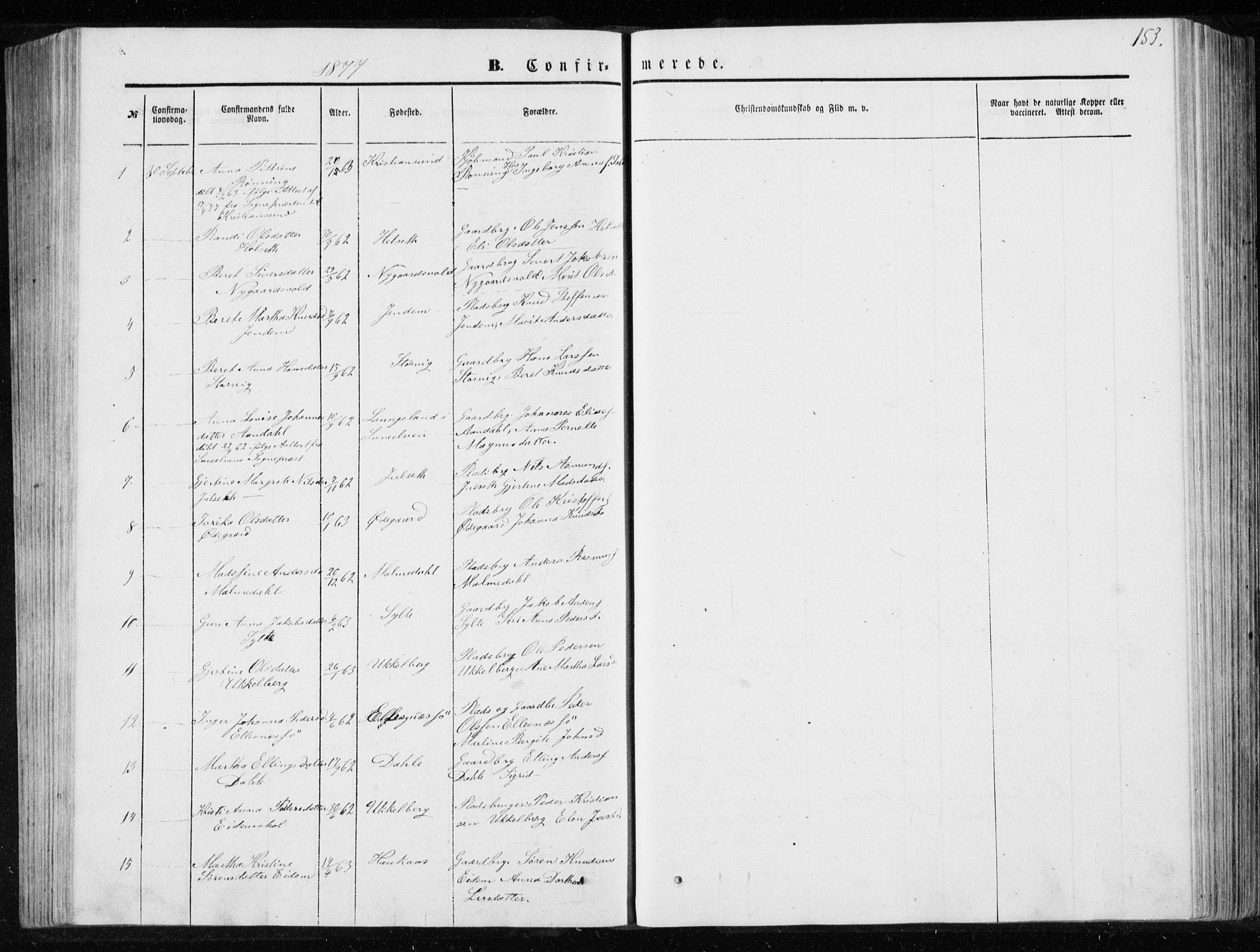 Ministerialprotokoller, klokkerbøker og fødselsregistre - Møre og Romsdal, SAT/A-1454/565/L0754: Parish register (copy) no. 565C03, 1870-1896, p. 153
