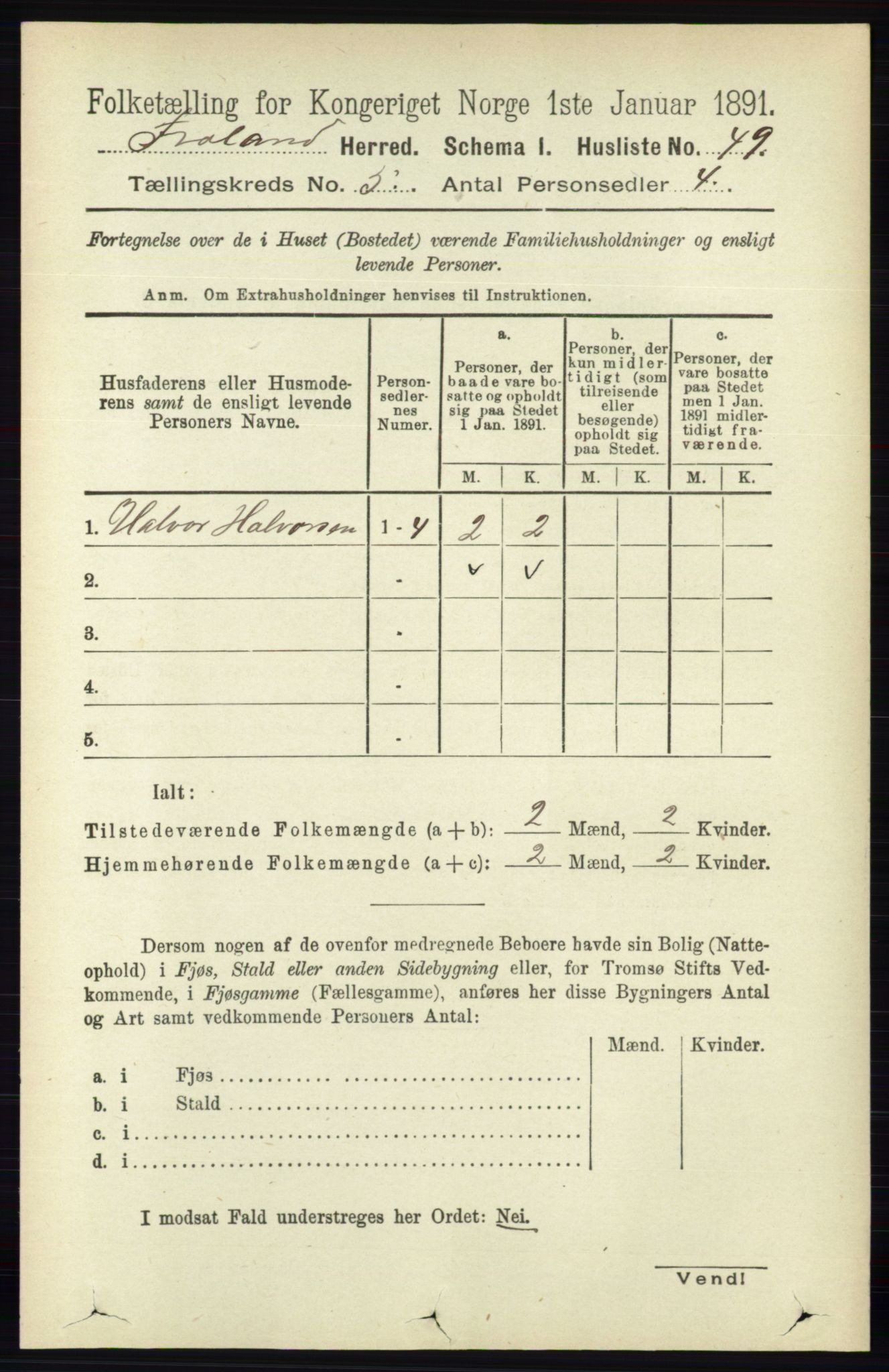 RA, 1891 census for 0919 Froland, 1891, p. 1771