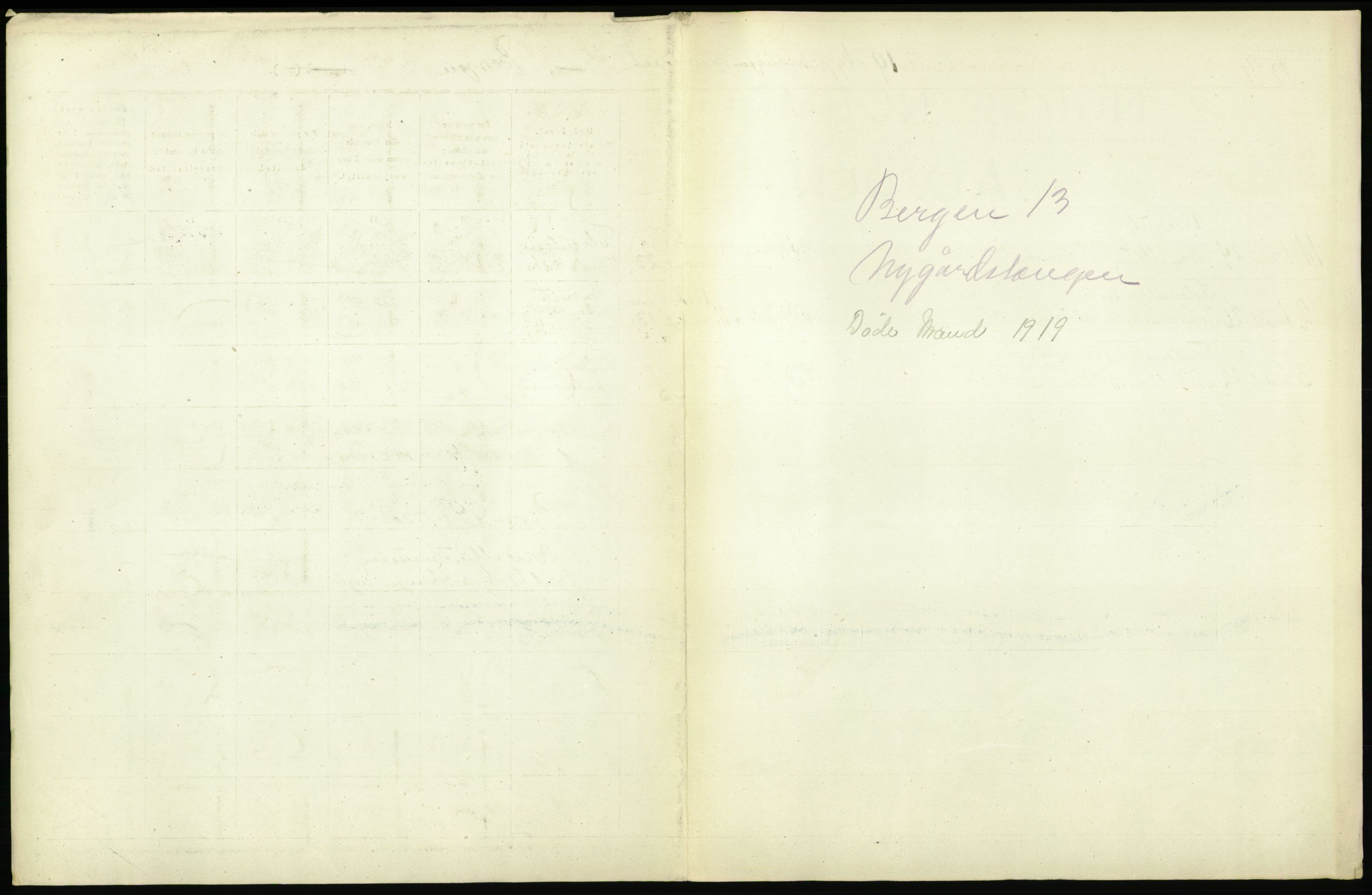 Statistisk sentralbyrå, Sosiodemografiske emner, Befolkning, RA/S-2228/D/Df/Dfb/Dfbi/L0035: Bergen: Gifte, døde, dødfødte., 1919, p. 311