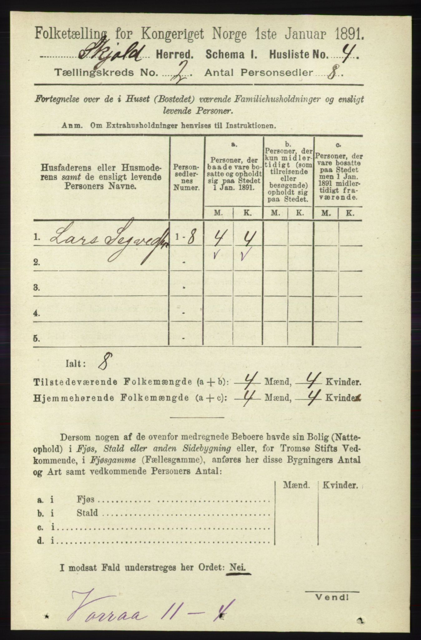 RA, 1891 census for 1154 Skjold, 1891, p. 268