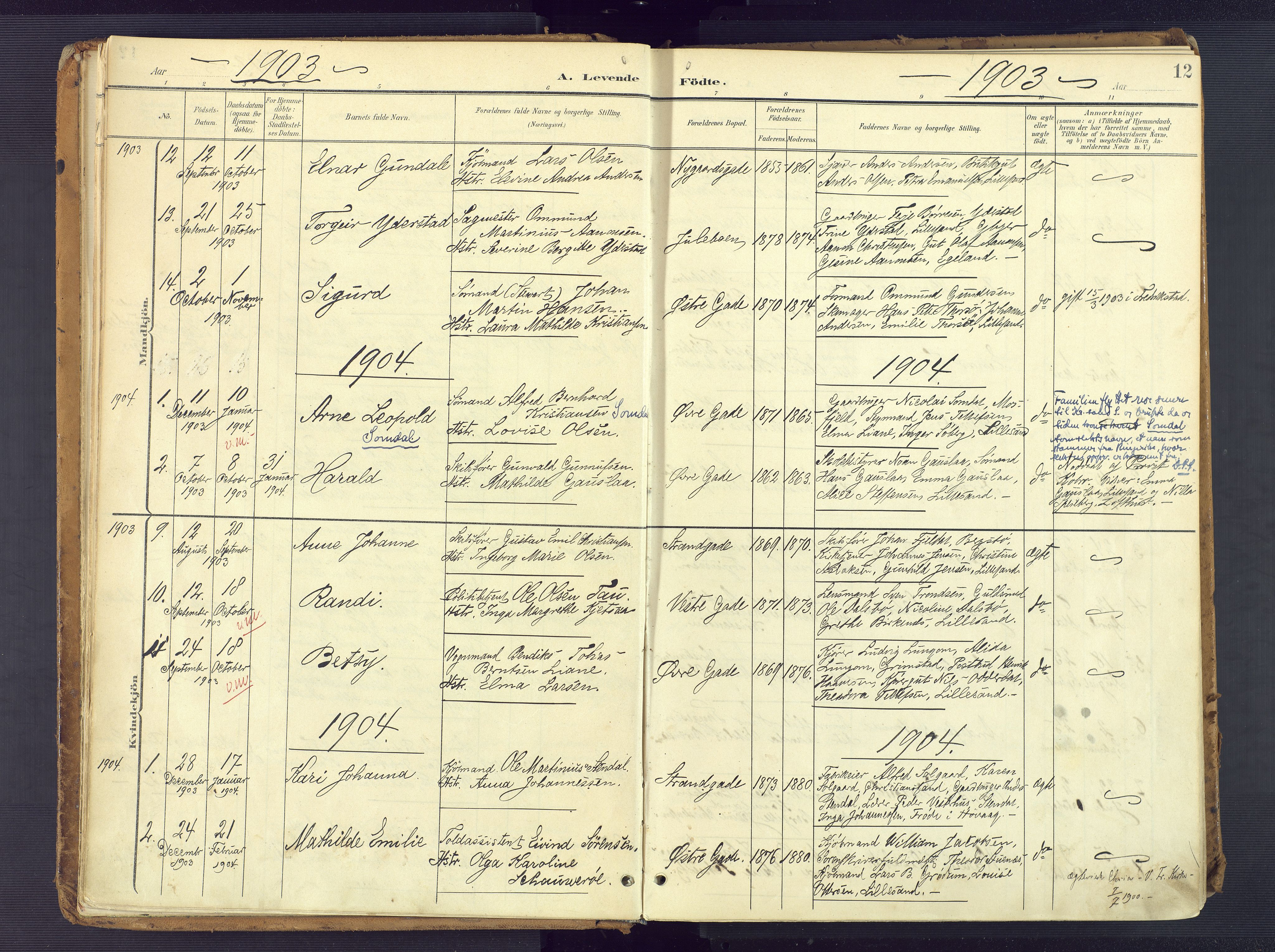 Vestre Moland sokneprestkontor, AV/SAK-1111-0046/F/Fa/Faa/L0002: Parish register (official) no. A 2, 1900-1926, p. 12