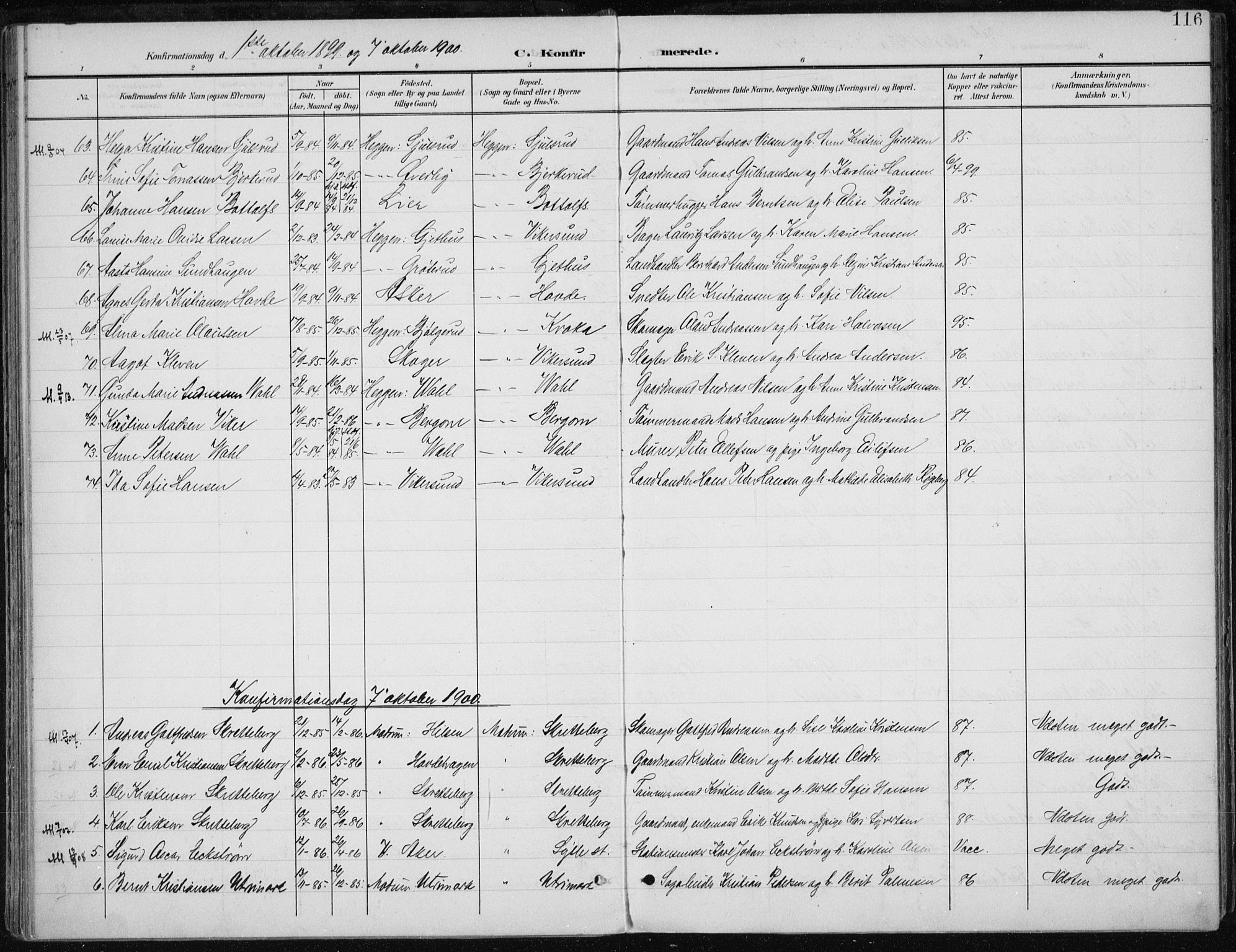 Modum kirkebøker, AV/SAKO-A-234/F/Fa/L0013: Parish register (official) no. 13, 1899-1907, p. 116