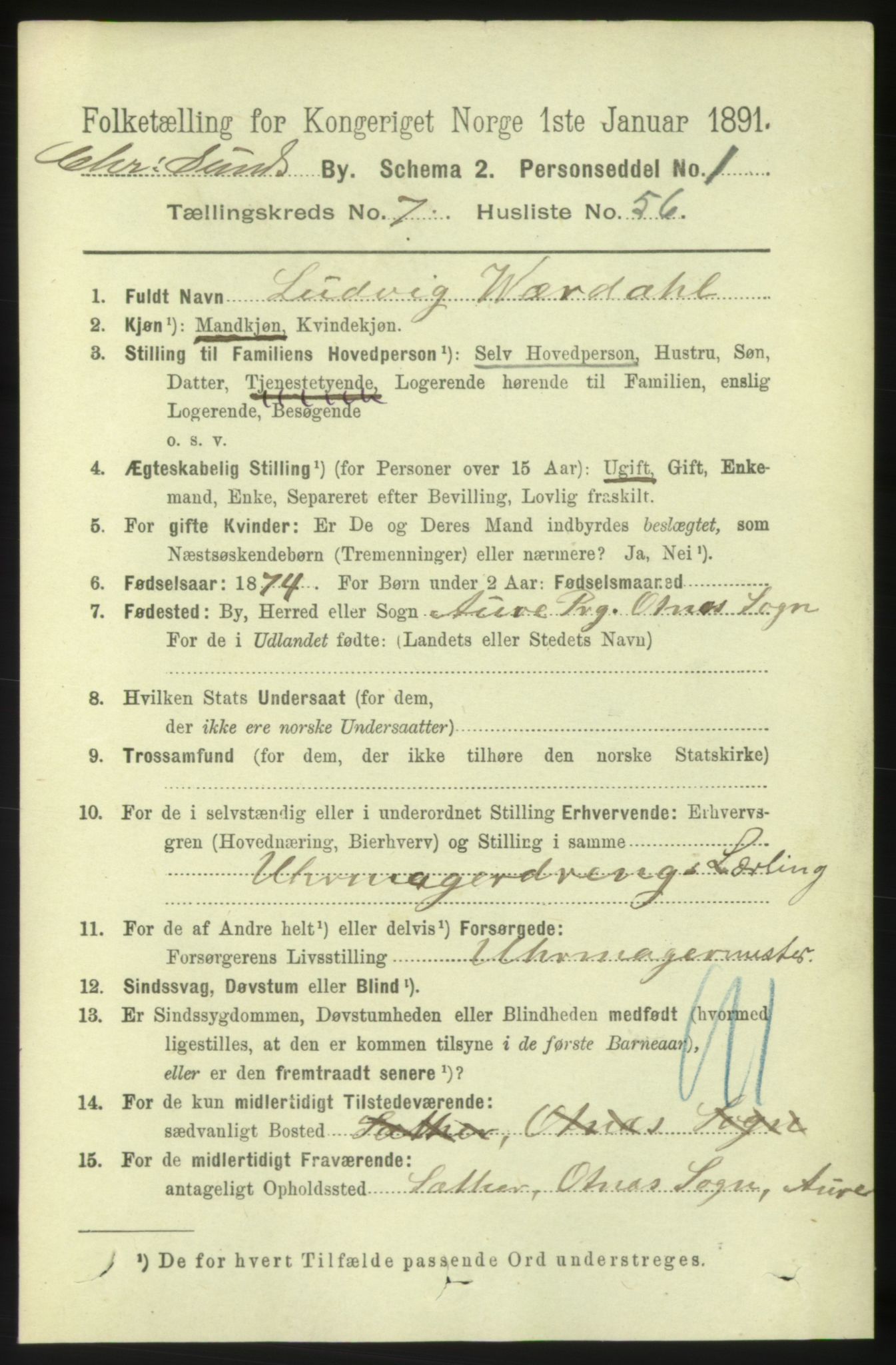 RA, 1891 census for 1503 Kristiansund, 1891, p. 6199