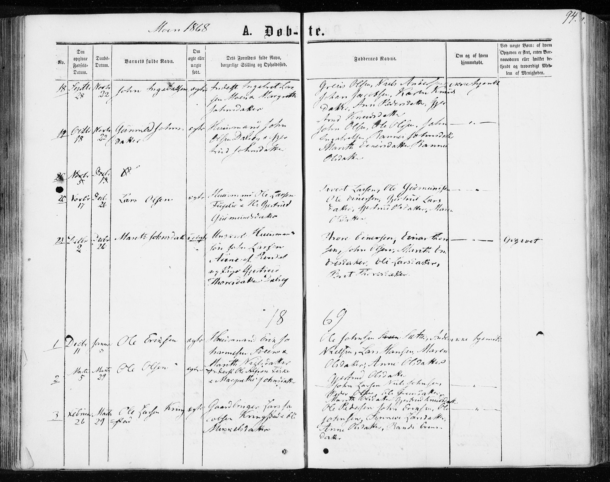 Ministerialprotokoller, klokkerbøker og fødselsregistre - Møre og Romsdal, SAT/A-1454/595/L1045: Parish register (official) no. 595A07, 1863-1873, p. 94