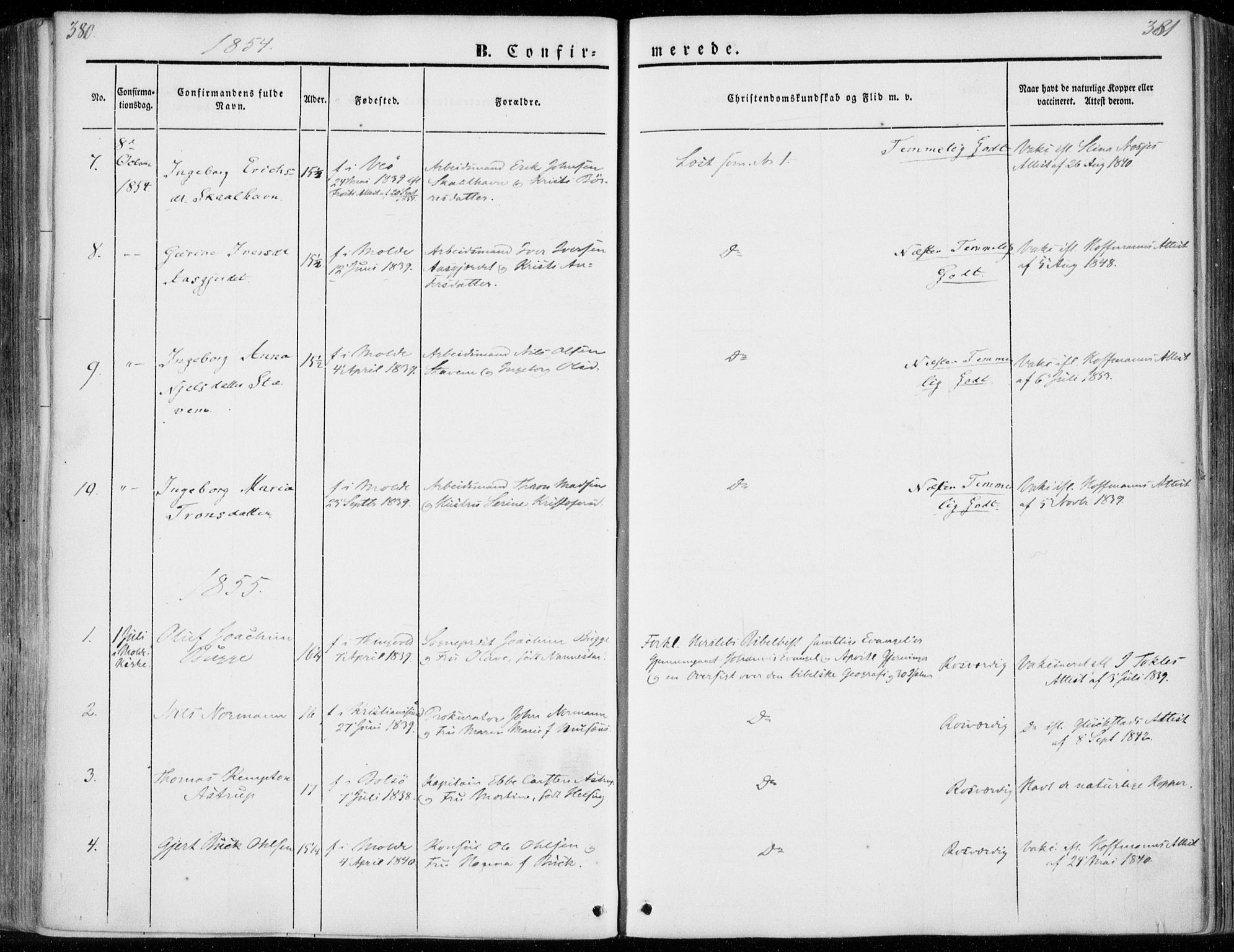 Ministerialprotokoller, klokkerbøker og fødselsregistre - Møre og Romsdal, SAT/A-1454/558/L0689: Parish register (official) no. 558A03, 1843-1872, p. 380-381