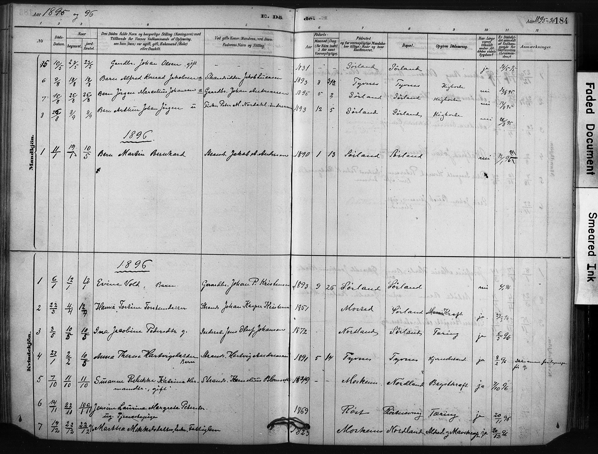 Ministerialprotokoller, klokkerbøker og fødselsregistre - Nordland, SAT/A-1459/807/L0122: Parish register (official) no. 807A05, 1880-1902, p. 184
