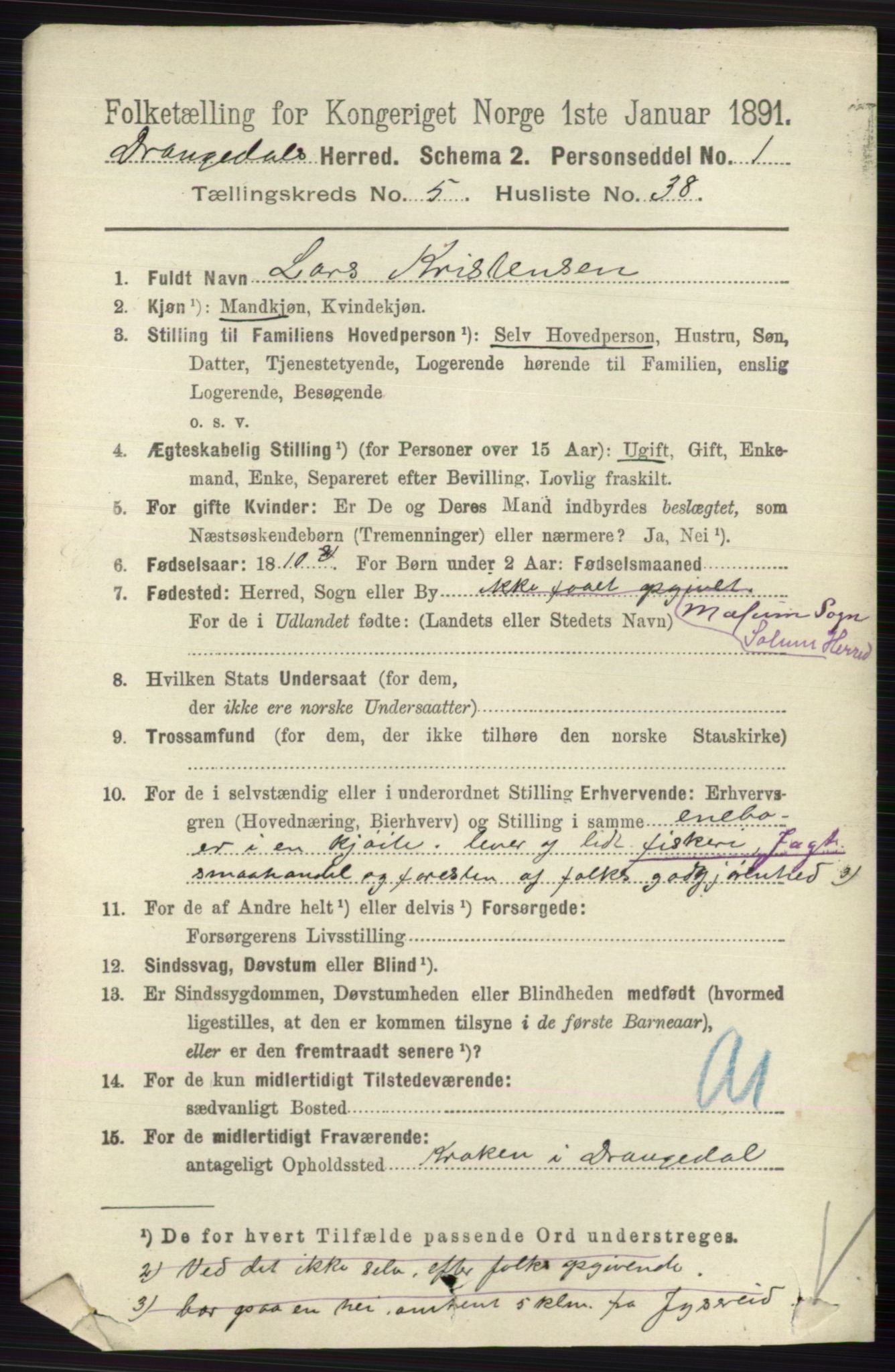 RA, 1891 census for 0817 Drangedal, 1891, p. 1921