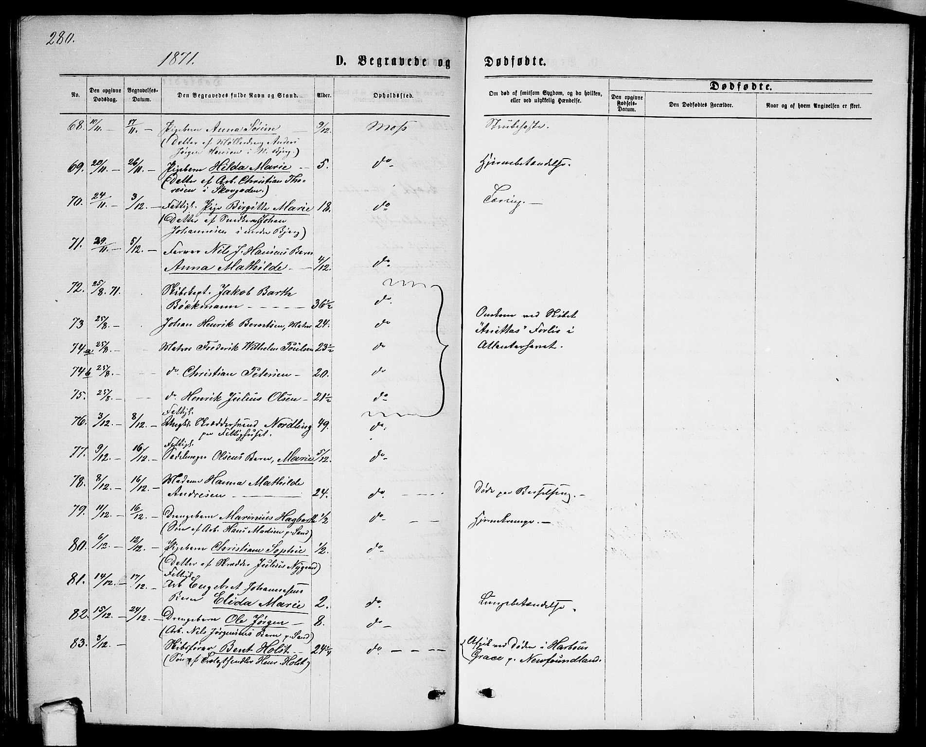 Moss prestekontor Kirkebøker, AV/SAO-A-2003/G/Ga/L0004: Parish register (copy) no.  I 4, 1869-1877, p. 280