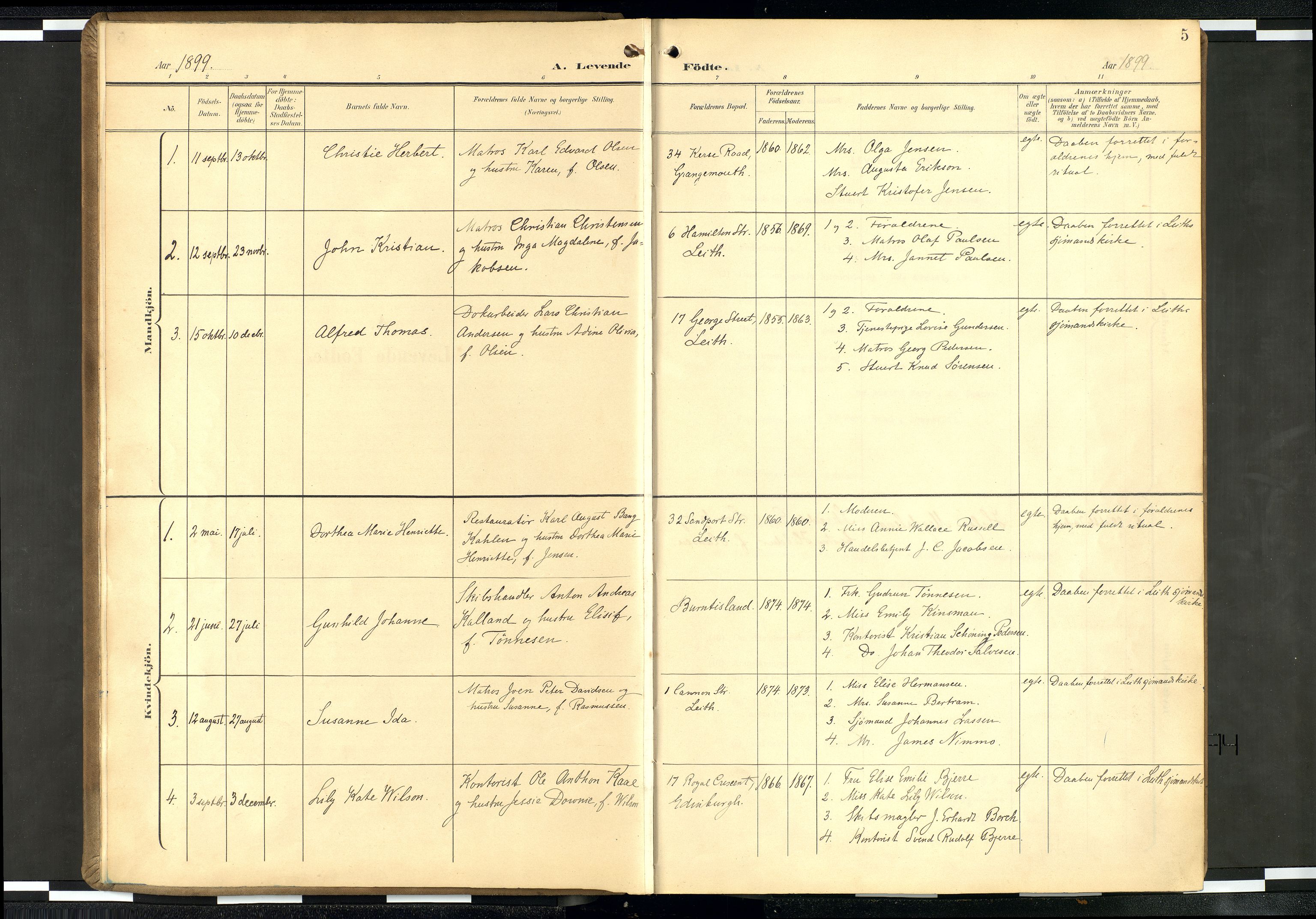 Den norske sjømannsmisjon i utlandet/Skotske havner (Leith, Glasgow), SAB/SAB/PA-0100/H/Ha/Haa/L0004: Parish register (official) no. A 4, 1899-1949, p. 4b-5a