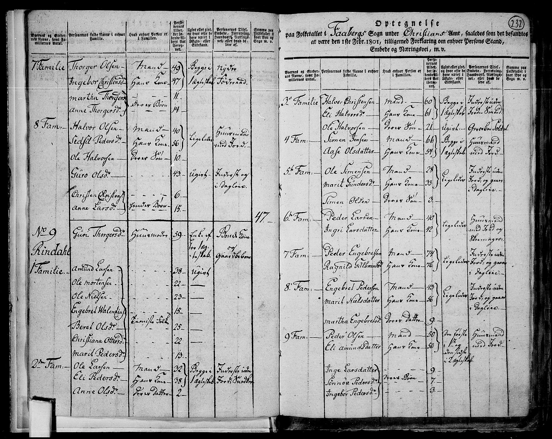 RA, 1801 census for 0524P Fåberg, 1801, p. 231b-232a