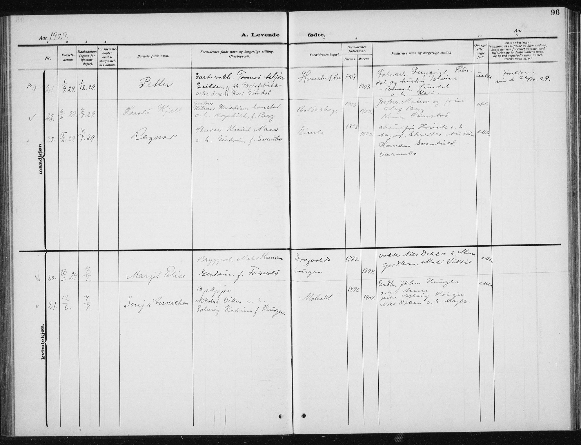 Ministerialprotokoller, klokkerbøker og fødselsregistre - Sør-Trøndelag, SAT/A-1456/606/L0314: Parish register (copy) no. 606C10, 1911-1937, p. 96