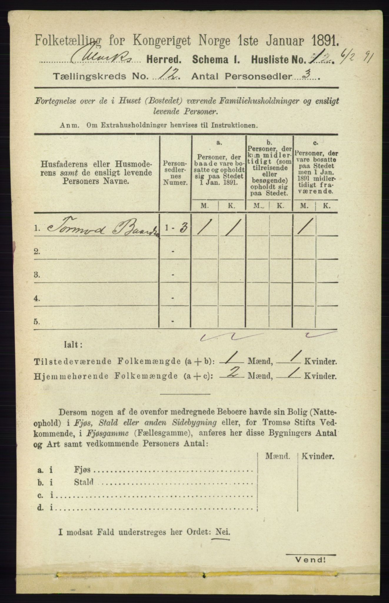 RA, 1891 census for 1233 Ulvik, 1891, p. 3603