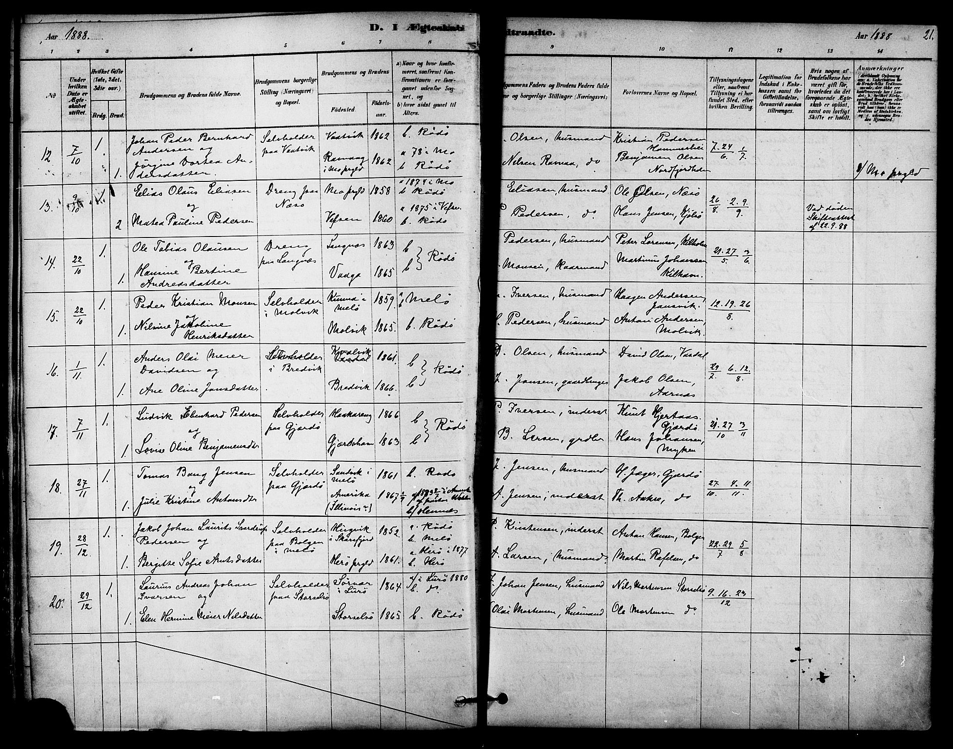 Ministerialprotokoller, klokkerbøker og fødselsregistre - Nordland, AV/SAT-A-1459/841/L0609: Parish register (official) no. 841A13, 1878-1902, p. 21