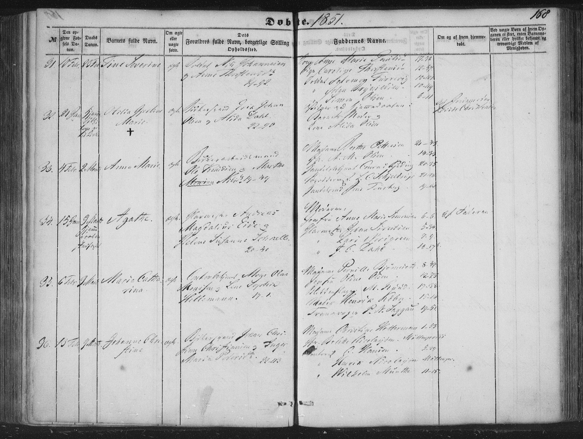 Korskirken sokneprestembete, AV/SAB-A-76101/H/Haa/L0017: Parish register (official) no. B 3, 1851-1857, p. 168