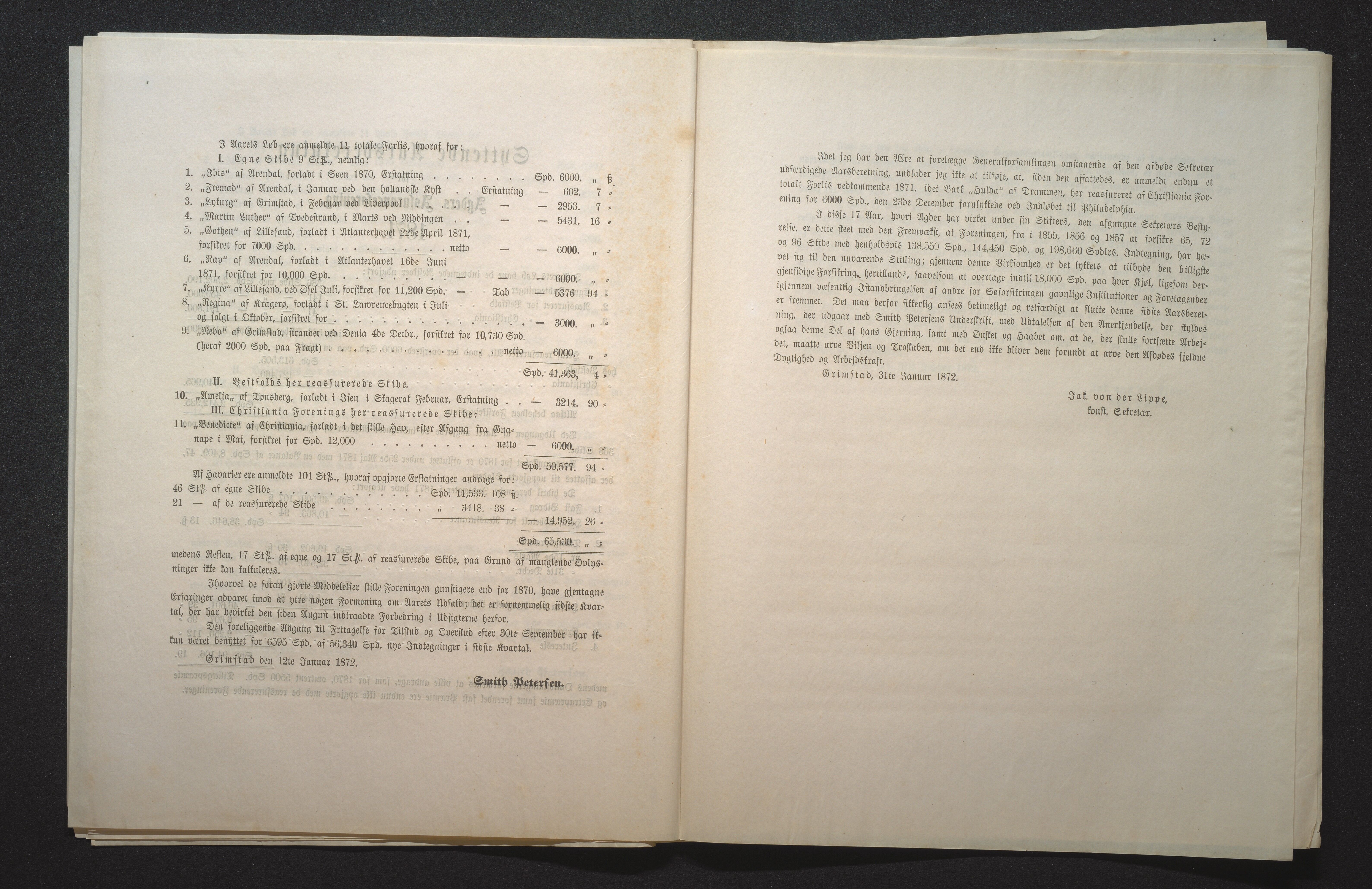 Agders Gjensidige Assuranceforening, AAKS/PA-1718/05/L0001: Regnskap, seilavdeling, pakkesak, 1855-1880