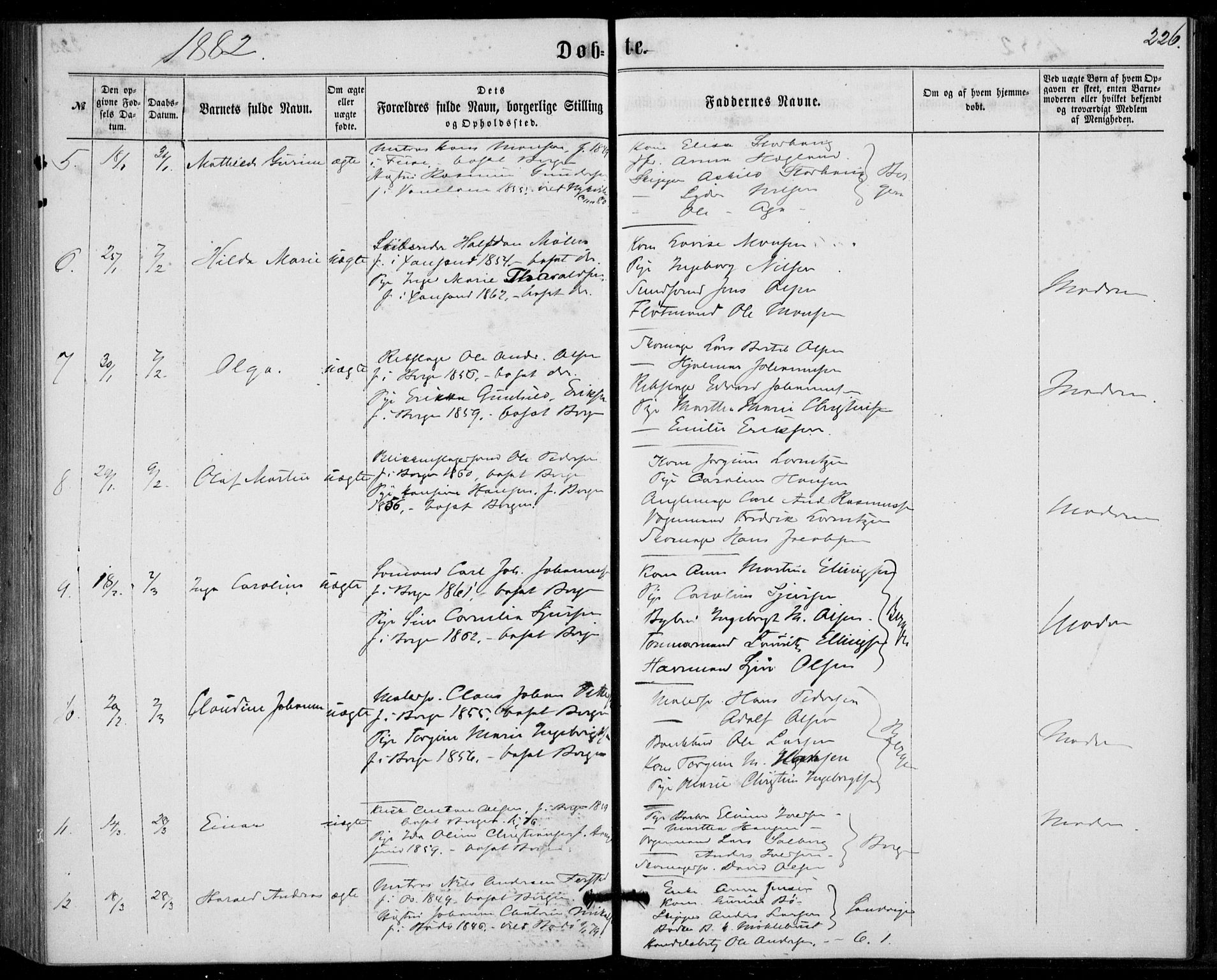 Fødselsstiftelsens sokneprestembete, ført av overlegen*, SAB/-: Parish register (official) no. A 1, 1863-1883, p. 226