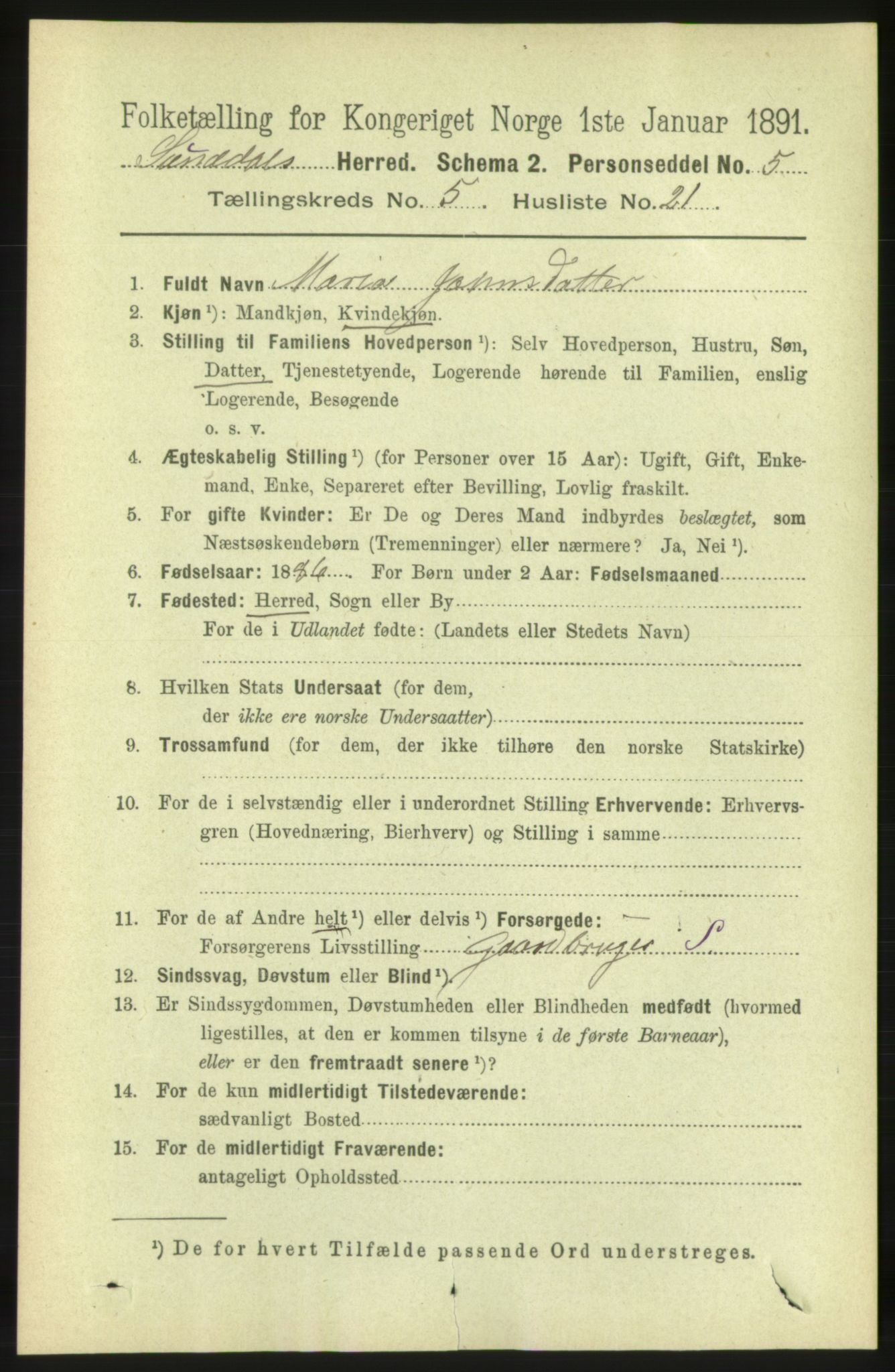RA, 1891 census for 1563 Sunndal, 1891, p. 1370