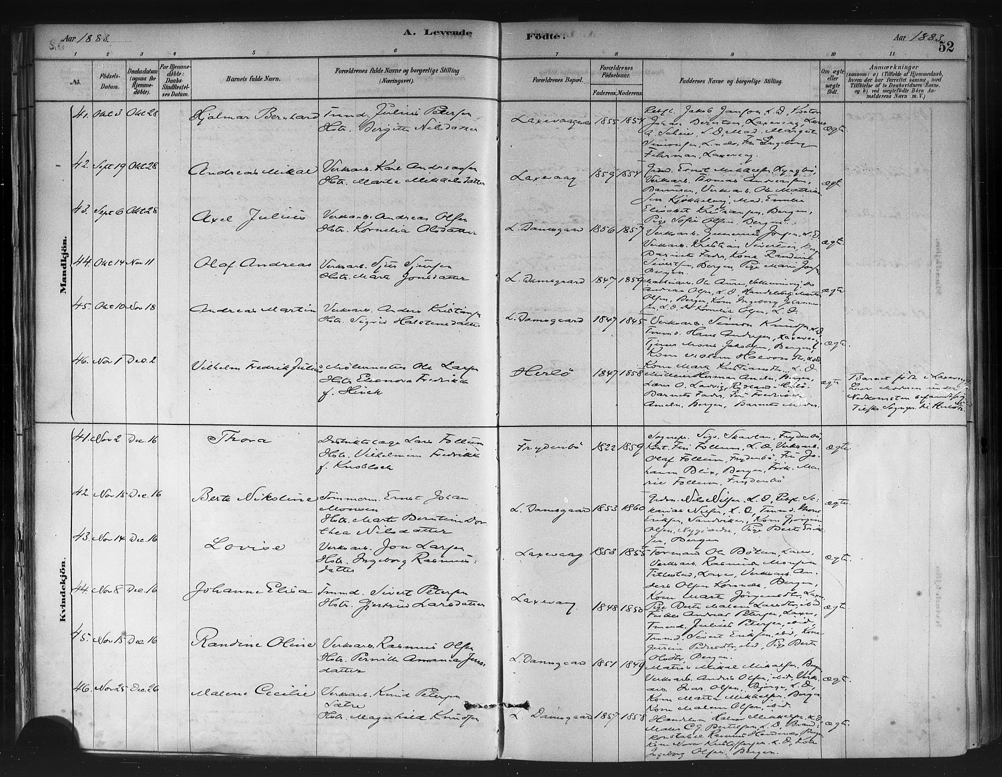 Askøy Sokneprestembete, AV/SAB-A-74101/H/Ha/Haa/Haae/L0002: Parish register (official) no. E 2, 1878-1891, p. 52