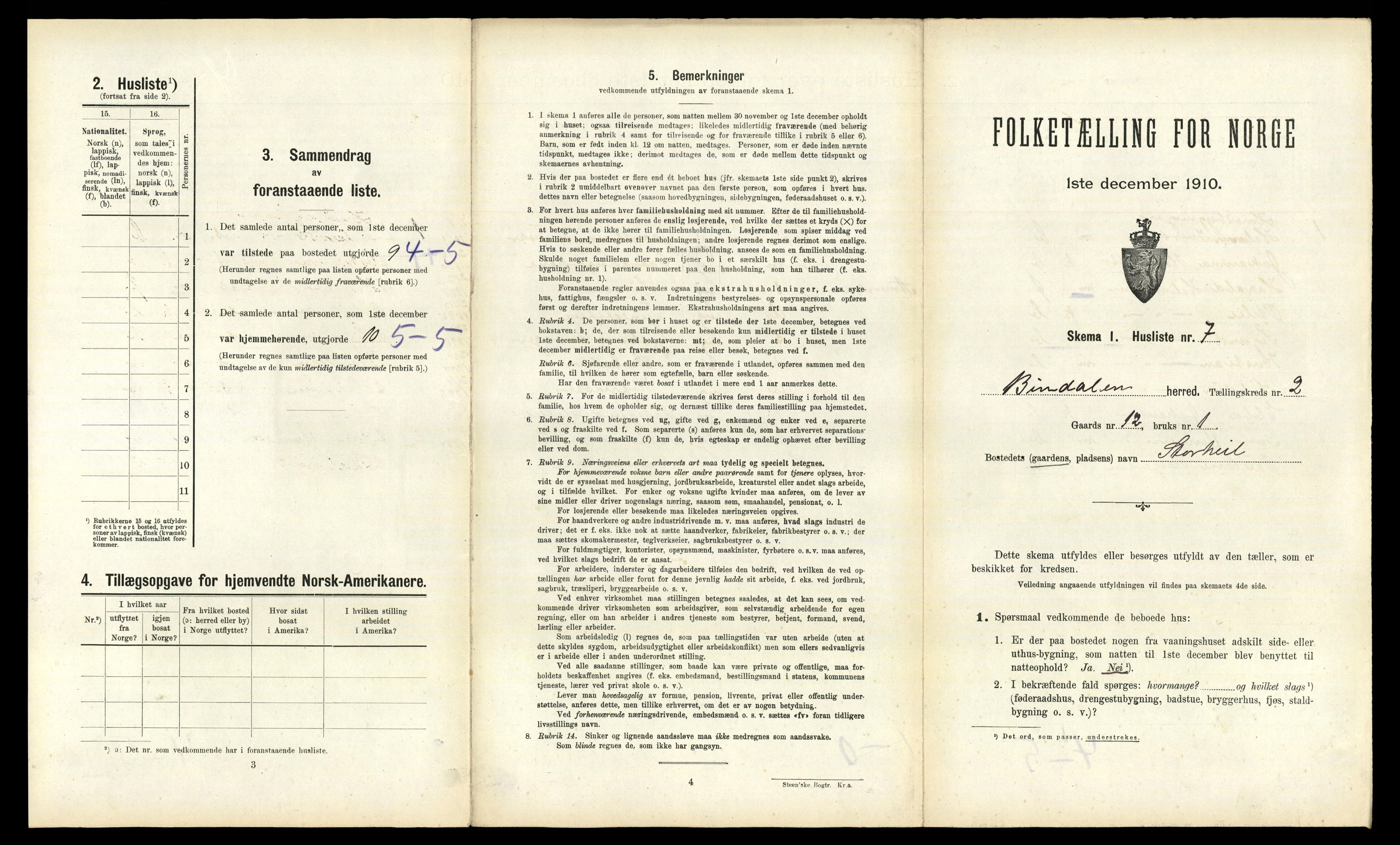 RA, 1910 census for Bindal, 1910, p. 162