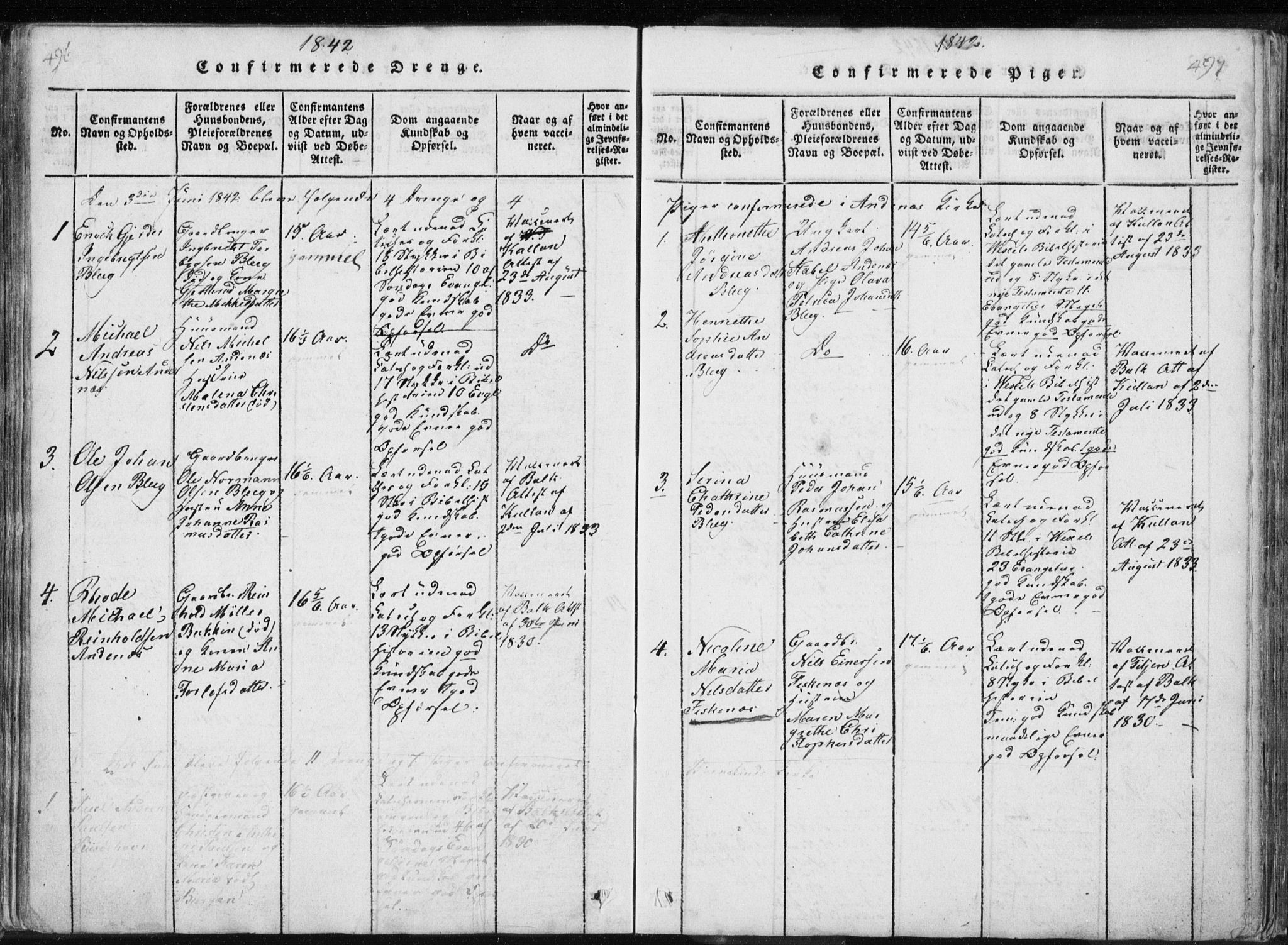 Ministerialprotokoller, klokkerbøker og fødselsregistre - Nordland, AV/SAT-A-1459/897/L1411: Parish register (copy) no. 897C01, 1820-1866, p. 496-497