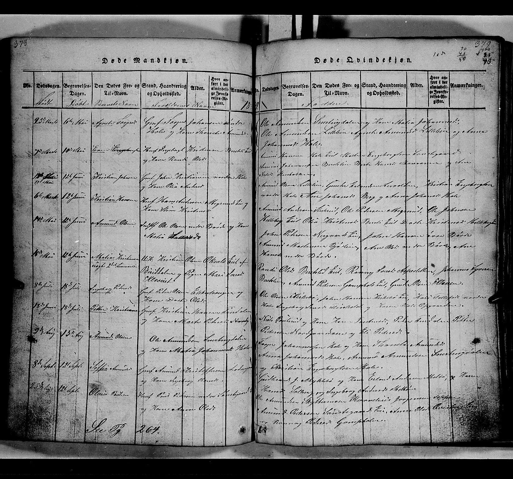 Gausdal prestekontor, SAH/PREST-090/H/Ha/Hab/L0002: Parish register (copy) no. 2, 1818-1874, p. 378-379