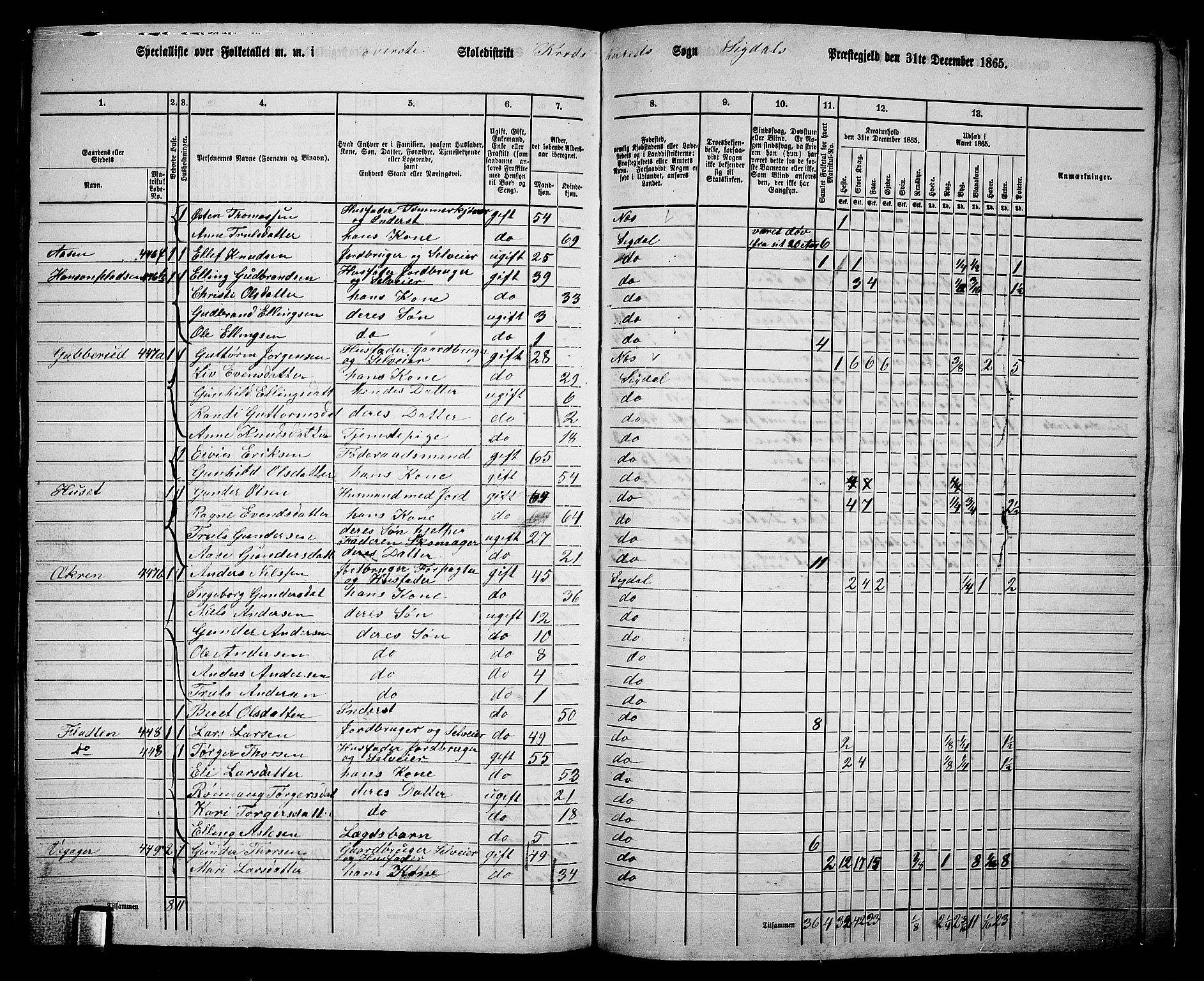 RA, 1865 census for Sigdal, 1865, p. 269