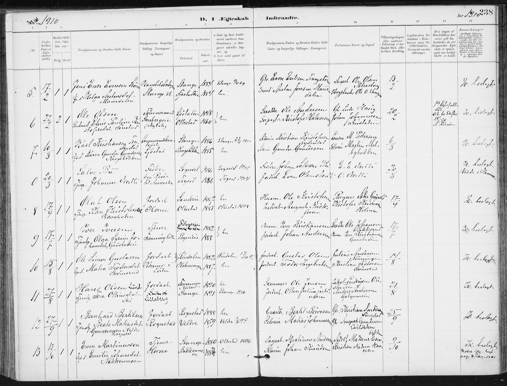 Romedal prestekontor, AV/SAH-PREST-004/K/L0011: Parish register (official) no. 11, 1896-1912, p. 238