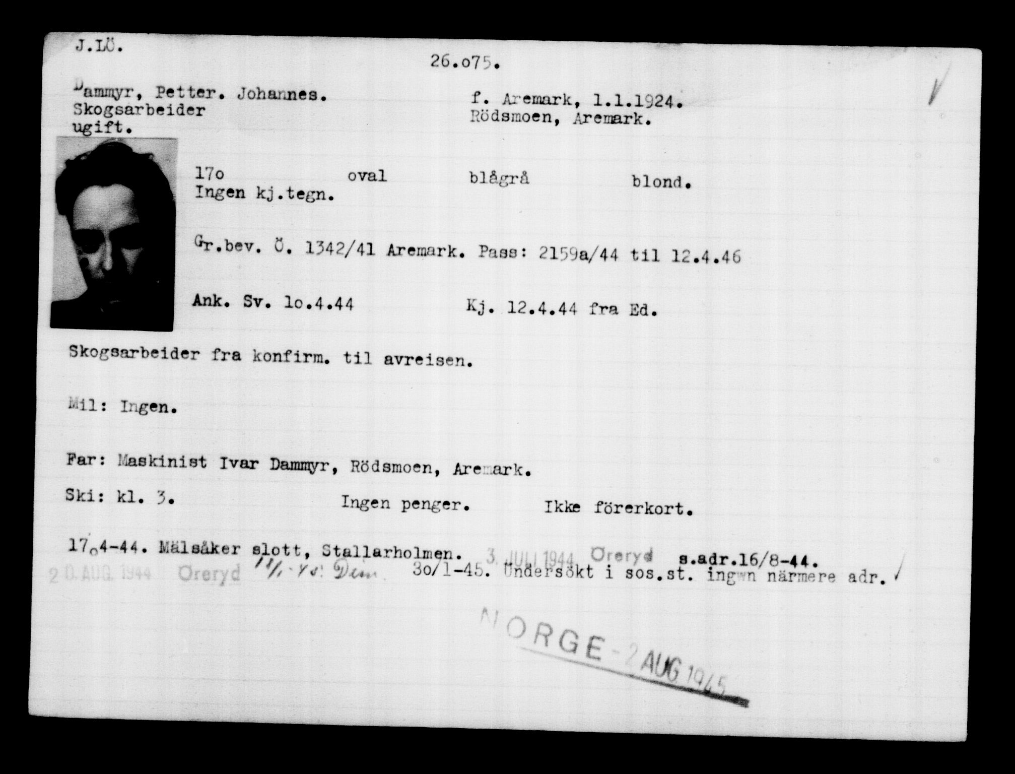 Den Kgl. Norske Legasjons Flyktningskontor, AV/RA-S-6753/V/Va/L0011: Kjesäterkartoteket.  Flyktningenr. 25300-28349, 1940-1945, p. 818