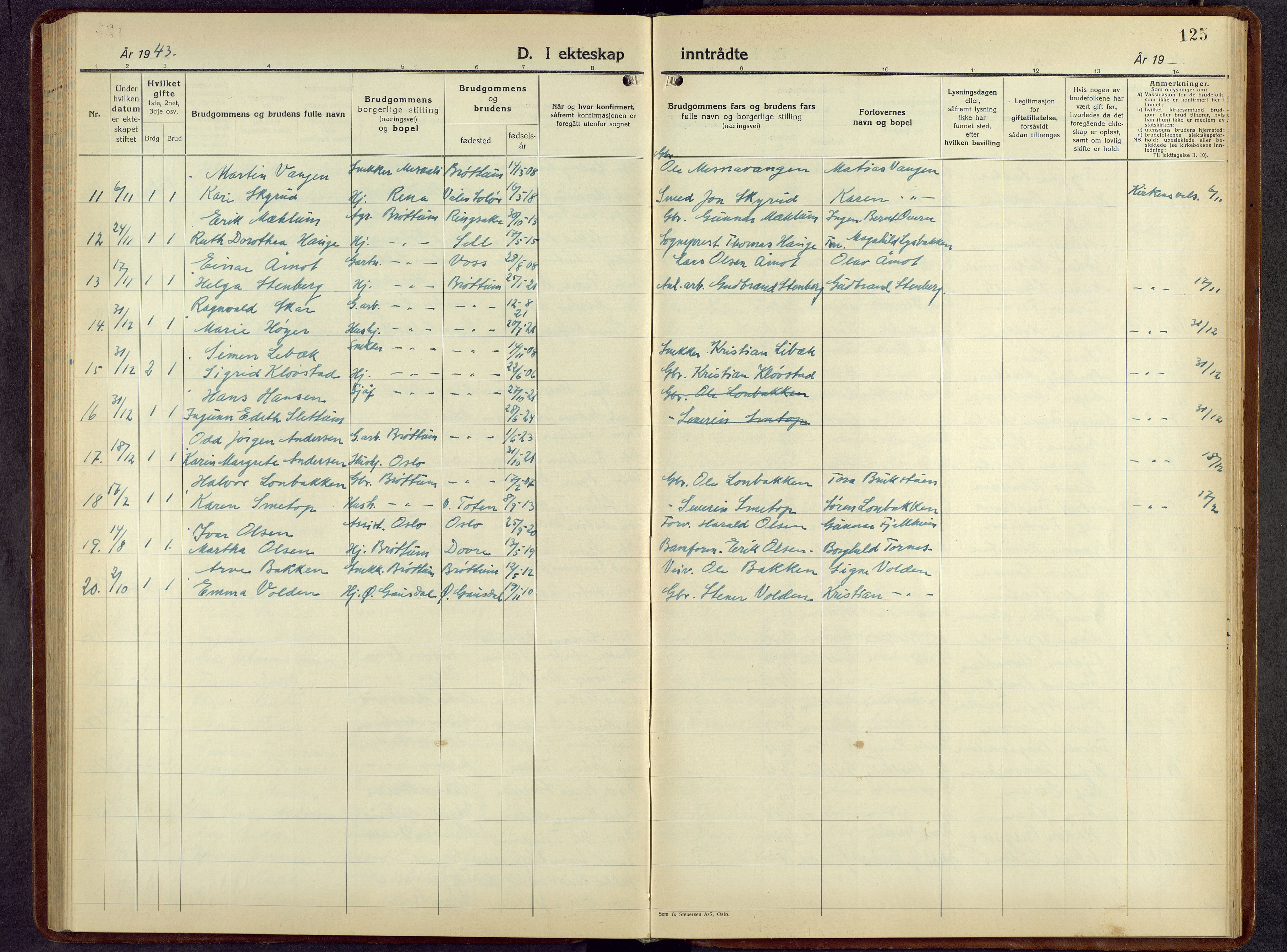 Brøttum prestekontor, AV/SAH-PREST-016/L/La/L0002: Parish register (copy) no. 2, 1940-1958, p. 125