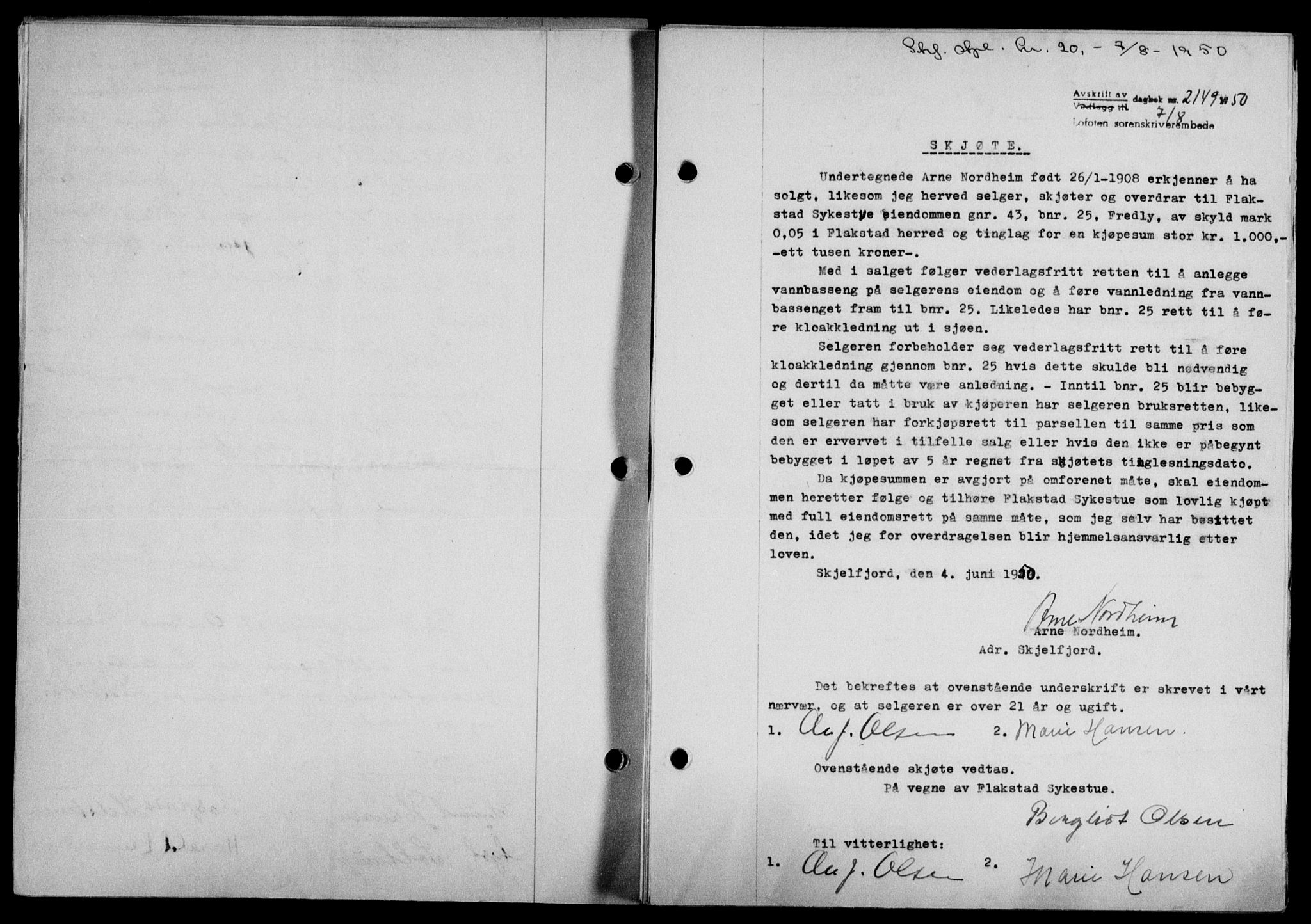 Lofoten sorenskriveri, SAT/A-0017/1/2/2C/L0024a: Mortgage book no. 24a, 1950-1950, Diary no: : 2149/1950