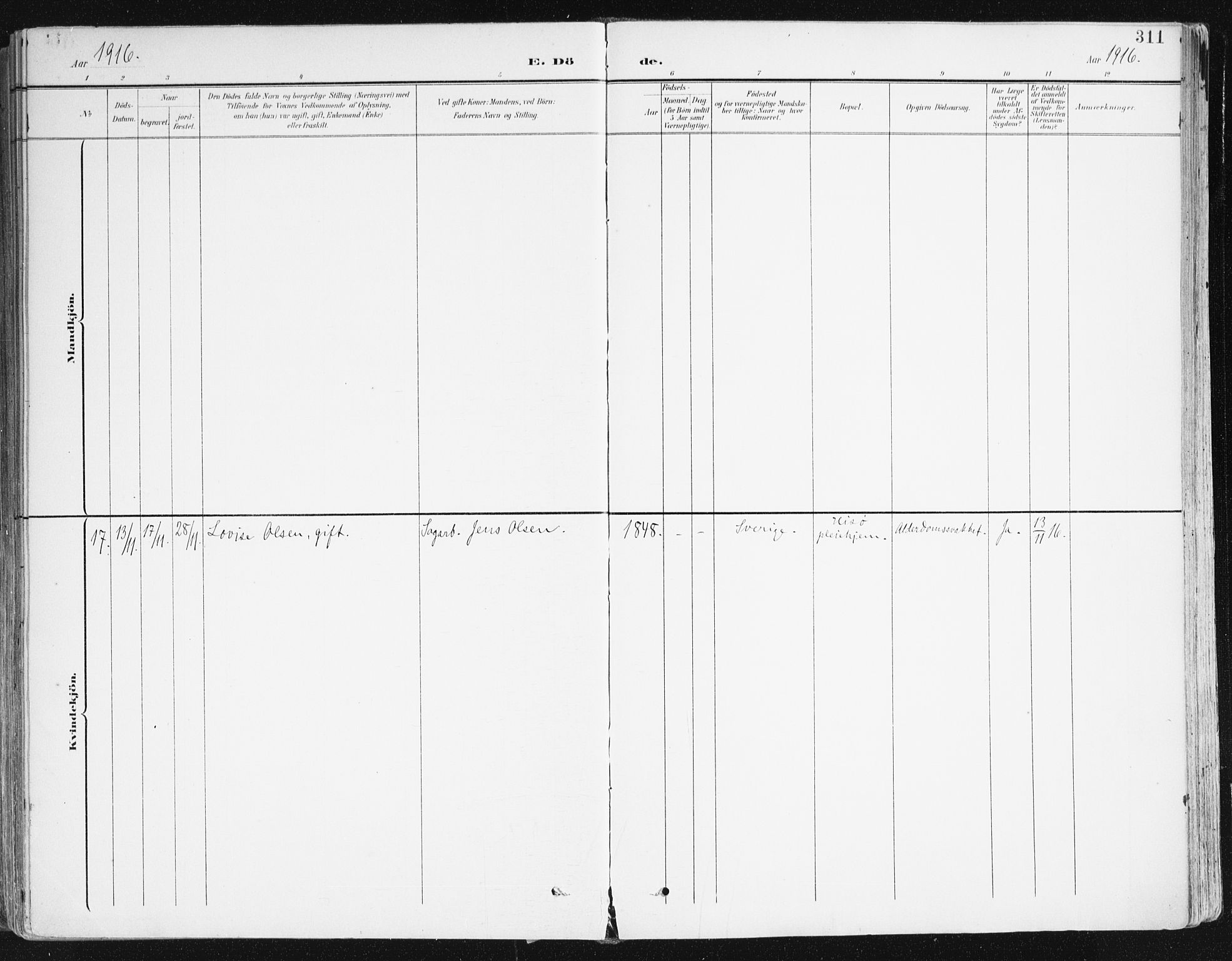 Hisøy sokneprestkontor, AV/SAK-1111-0020/F/Fa/L0004: Parish register (official) no. A 4, 1895-1917, p. 311