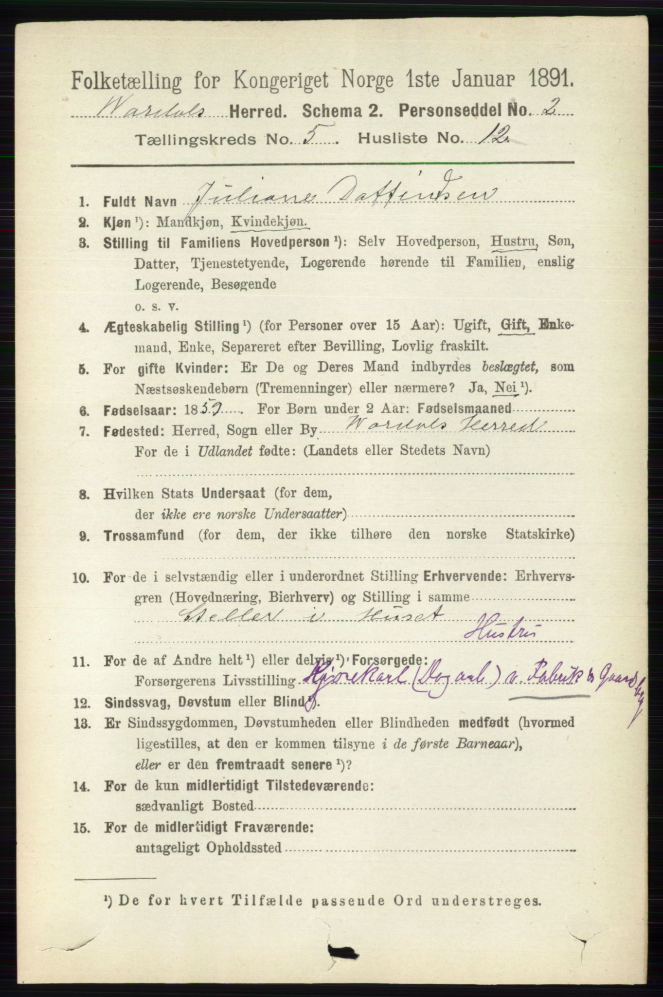 RA, 1891 census for 0527 Vardal, 1891, p. 2277