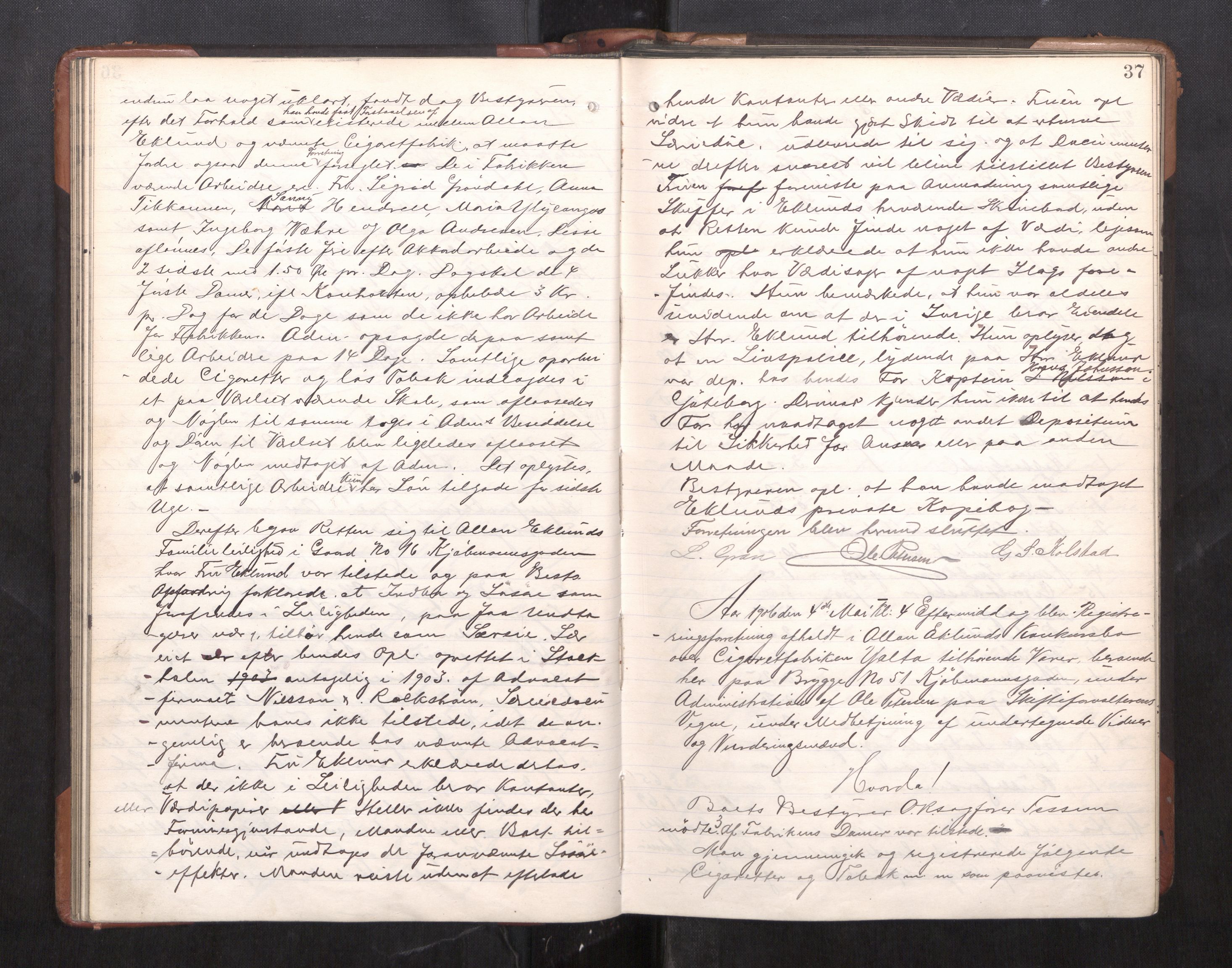 Trondheim byfogd, AV/SAT-A-0003/1/3/3C/L0025: Skifteregistreringsprotokoll - 24/1-14/7. (u/ register), 1906-1909, p. 37