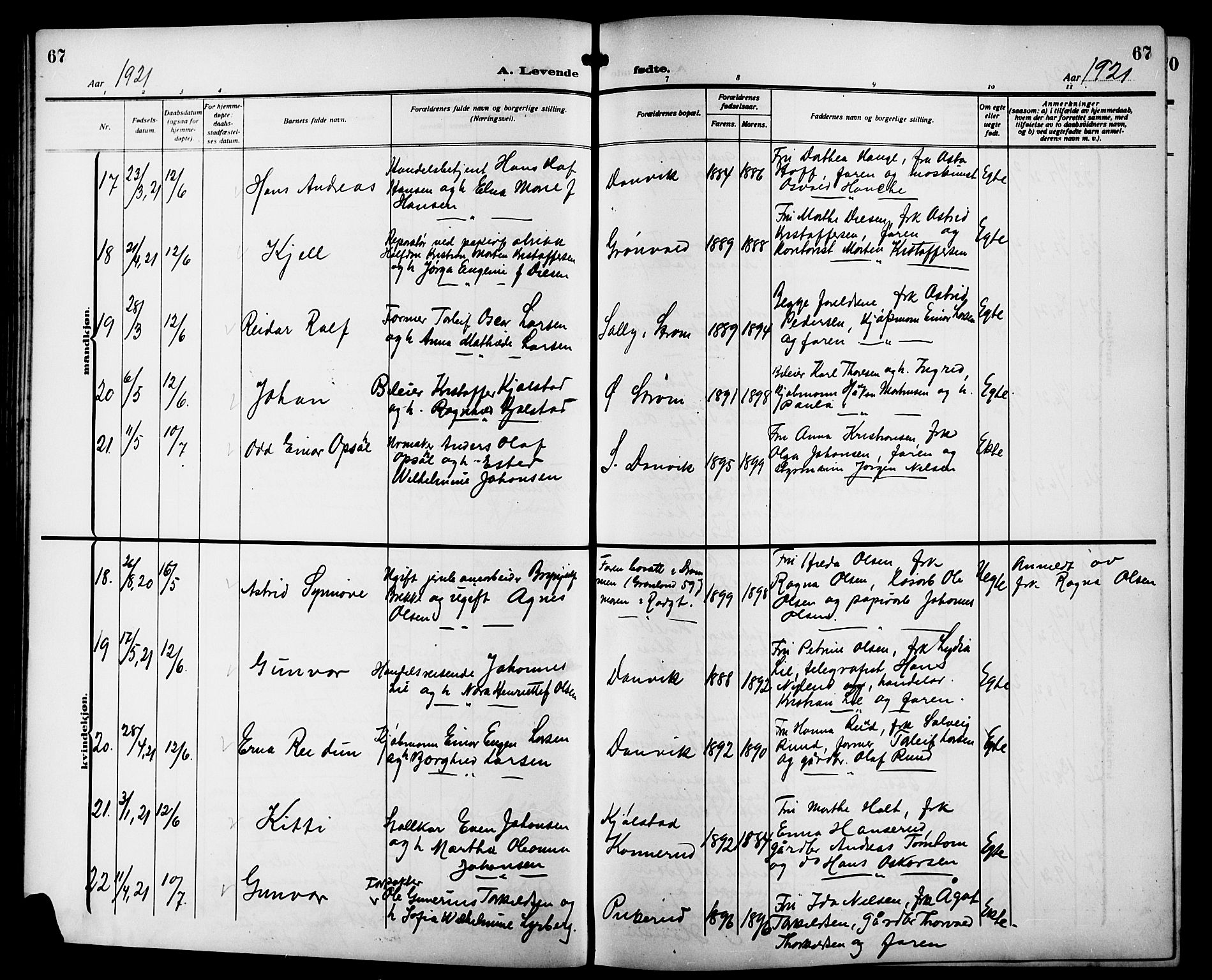 Strømsgodset kirkebøker, AV/SAKO-A-324/G/Ga/L0003: Parish register (copy) no. 3, 1911-1926, p. 67