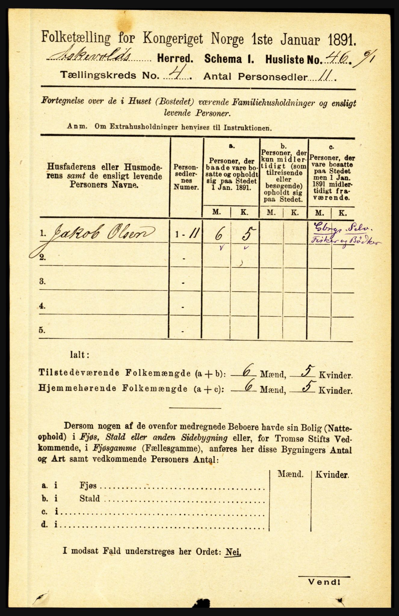 RA, 1891 census for 1428 Askvoll, 1891, p. 1234