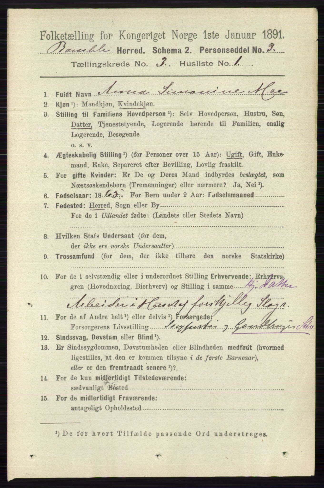 RA, 1891 census for 0814 Bamble, 1891, p. 1422