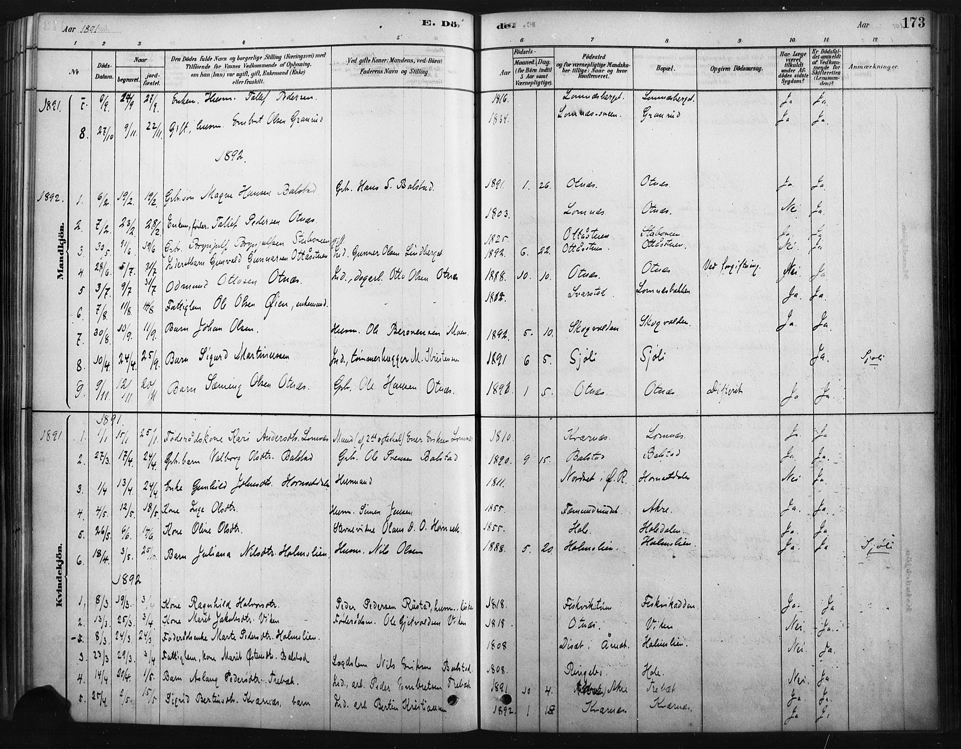 Rendalen prestekontor, AV/SAH-PREST-054/H/Ha/Haa/L0010: Parish register (official) no. 10, 1878-1901, p. 173