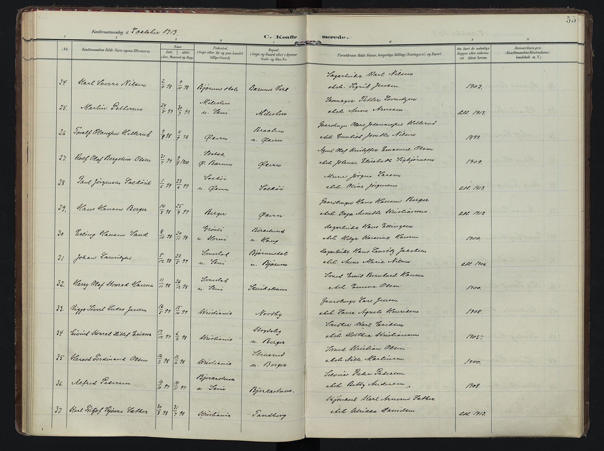 Vestre Bærum prestekontor Kirkebøker, AV/SAO-A-10209a/F/Fa/L0002: Parish register (official) no. 2, 1905-1920, p. 55