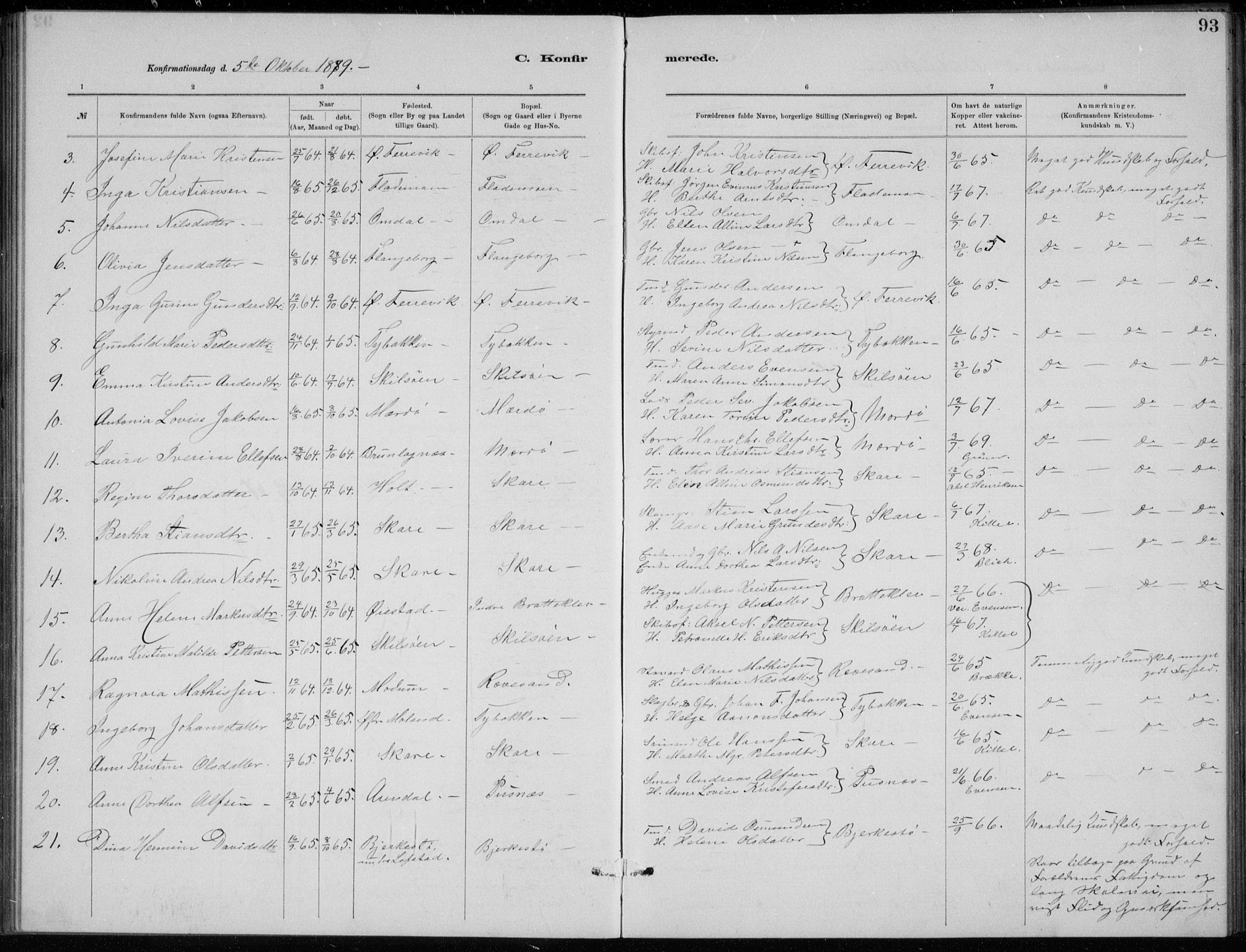 Tromøy sokneprestkontor, SAK/1111-0041/F/Fb/L0005: Parish register (copy) no. B 5, 1877-1891, p. 93