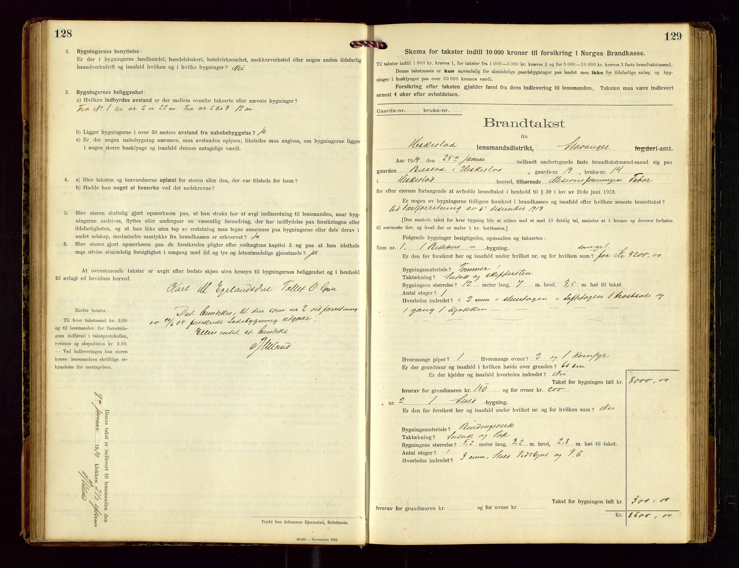 Heskestad lensmannskontor, SAST/A-100304/Gob/L0002: "Brandtakstprotokol", 1915-1922, p. 128-129